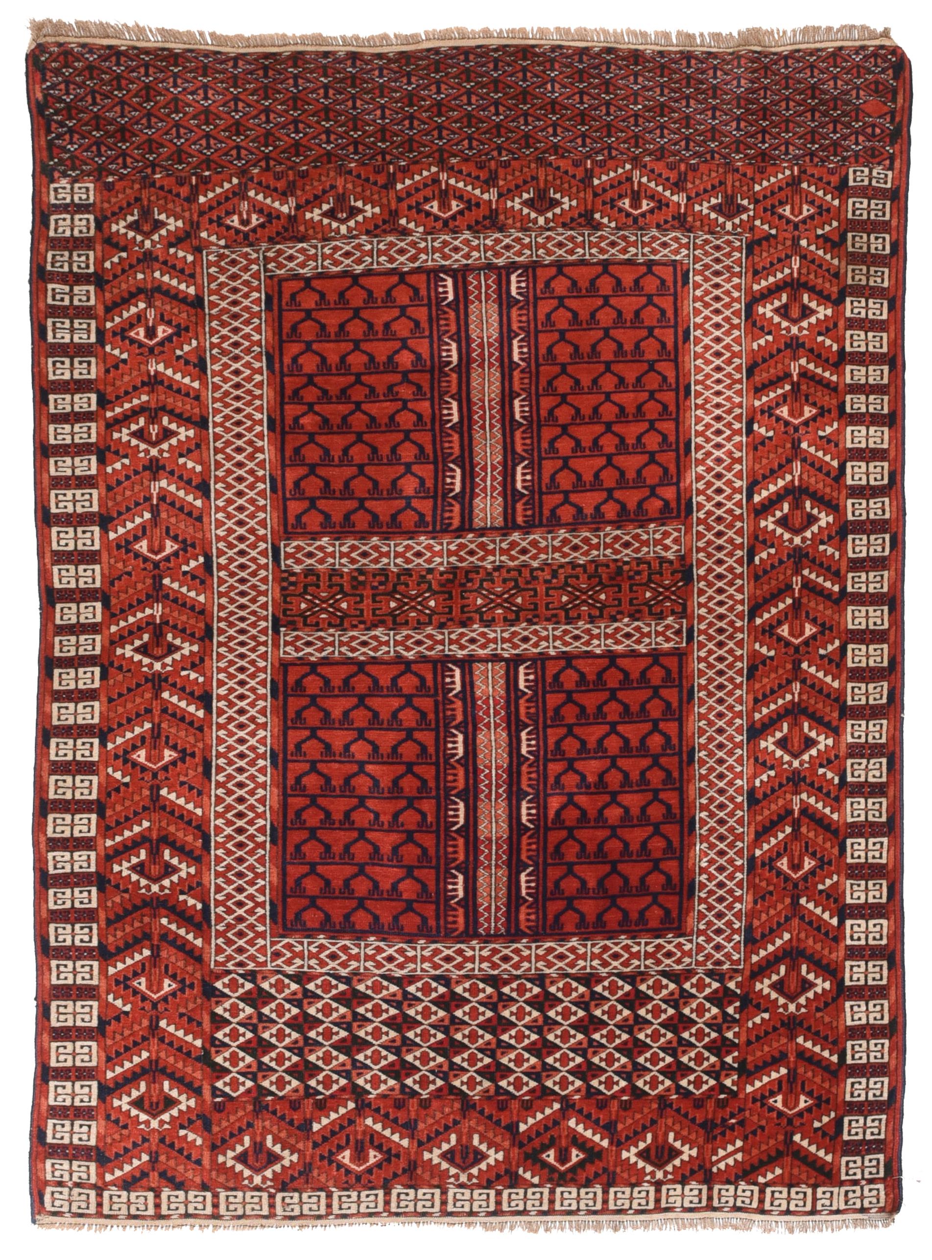 Hand-Knotted Antique Hachli Bukhara Area Rug For Sale