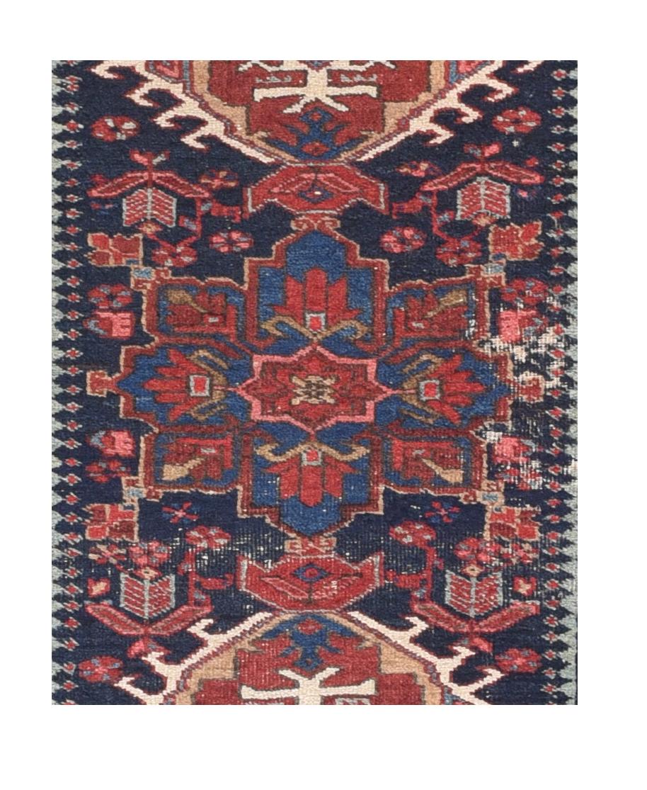 Fine antique Karajeh Heriz Persian rug, hand knotted, circa 1910

Design: Medalion

Heriz rugs are Persian rugs from the area of Heris, East Azerbaijan in northwest Iran, northeast of Tabriz. Such rugs are produced in the village of the same