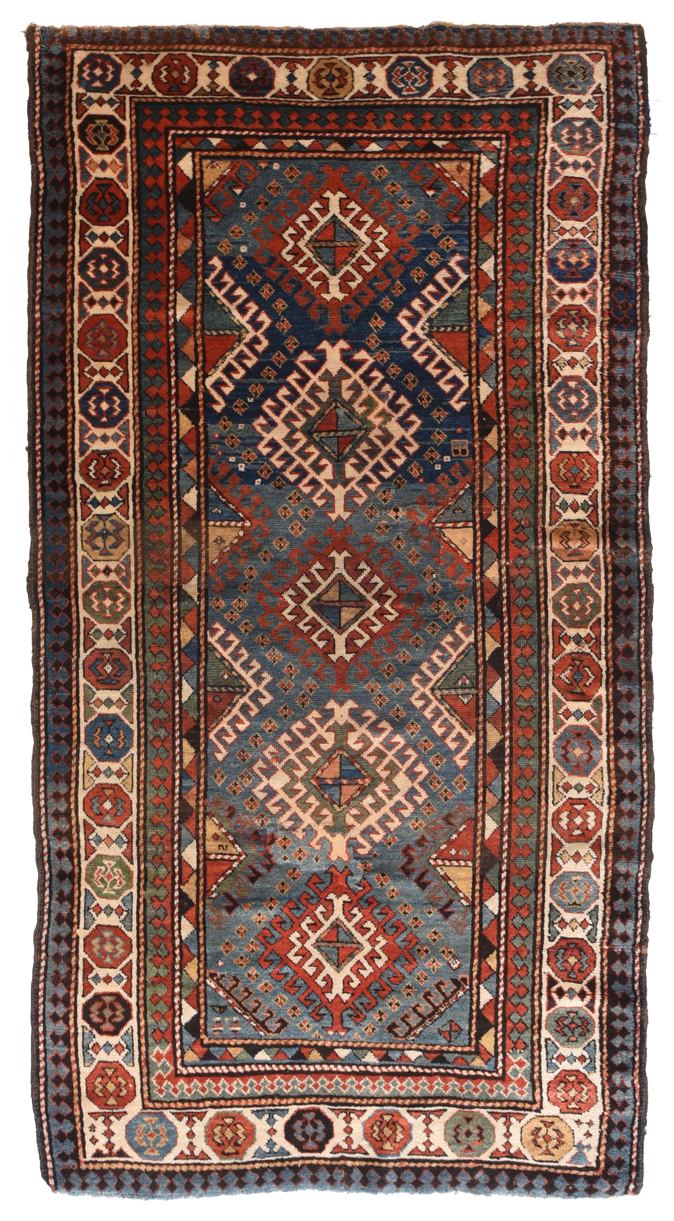 Hand-Knotted Antique Caucasian Kazak Long Rug For Sale