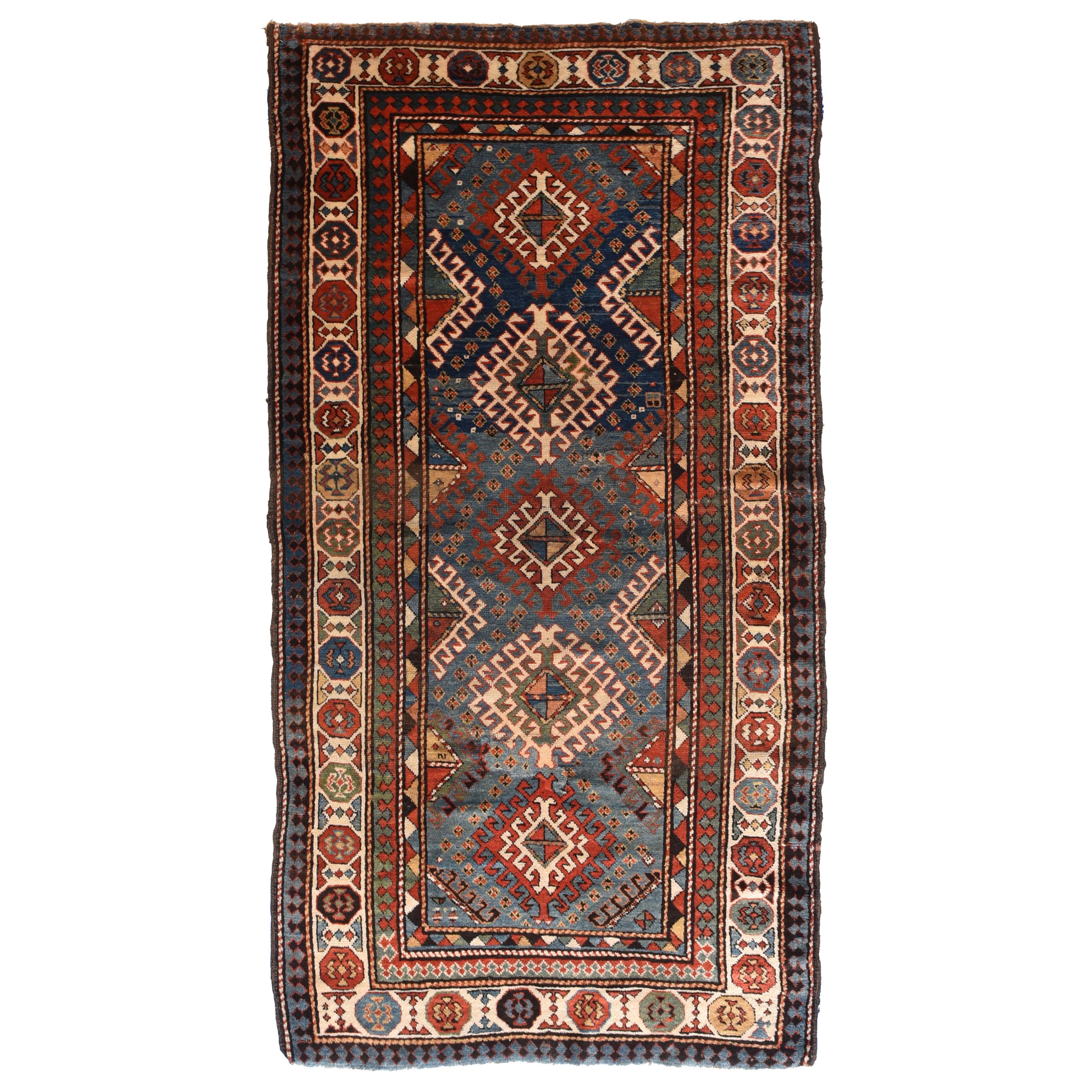 Antique Caucasian Kazak Long Rug For Sale