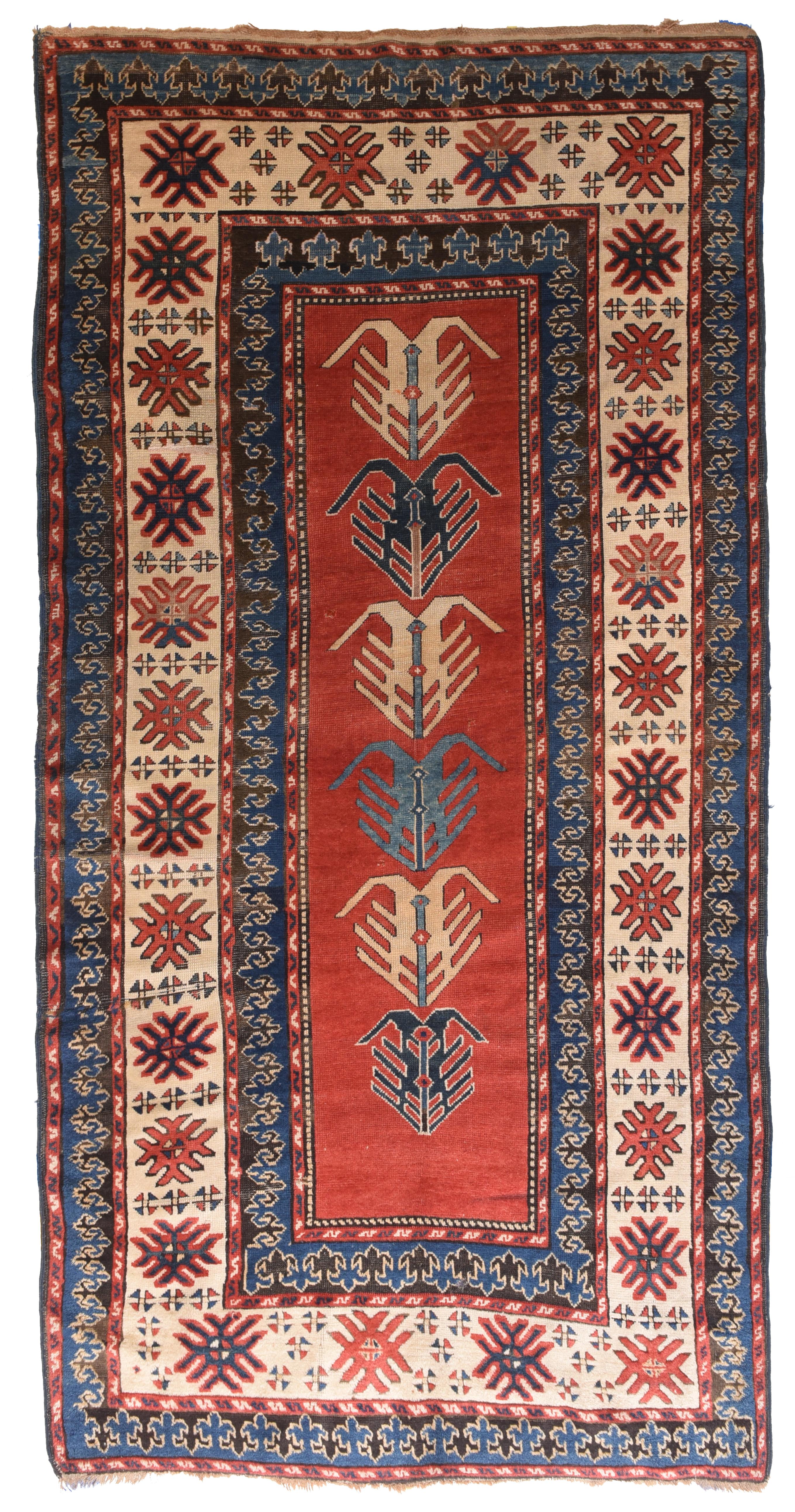 Hand-Knotted Antique Caucasian Kazak Long Rug For Sale