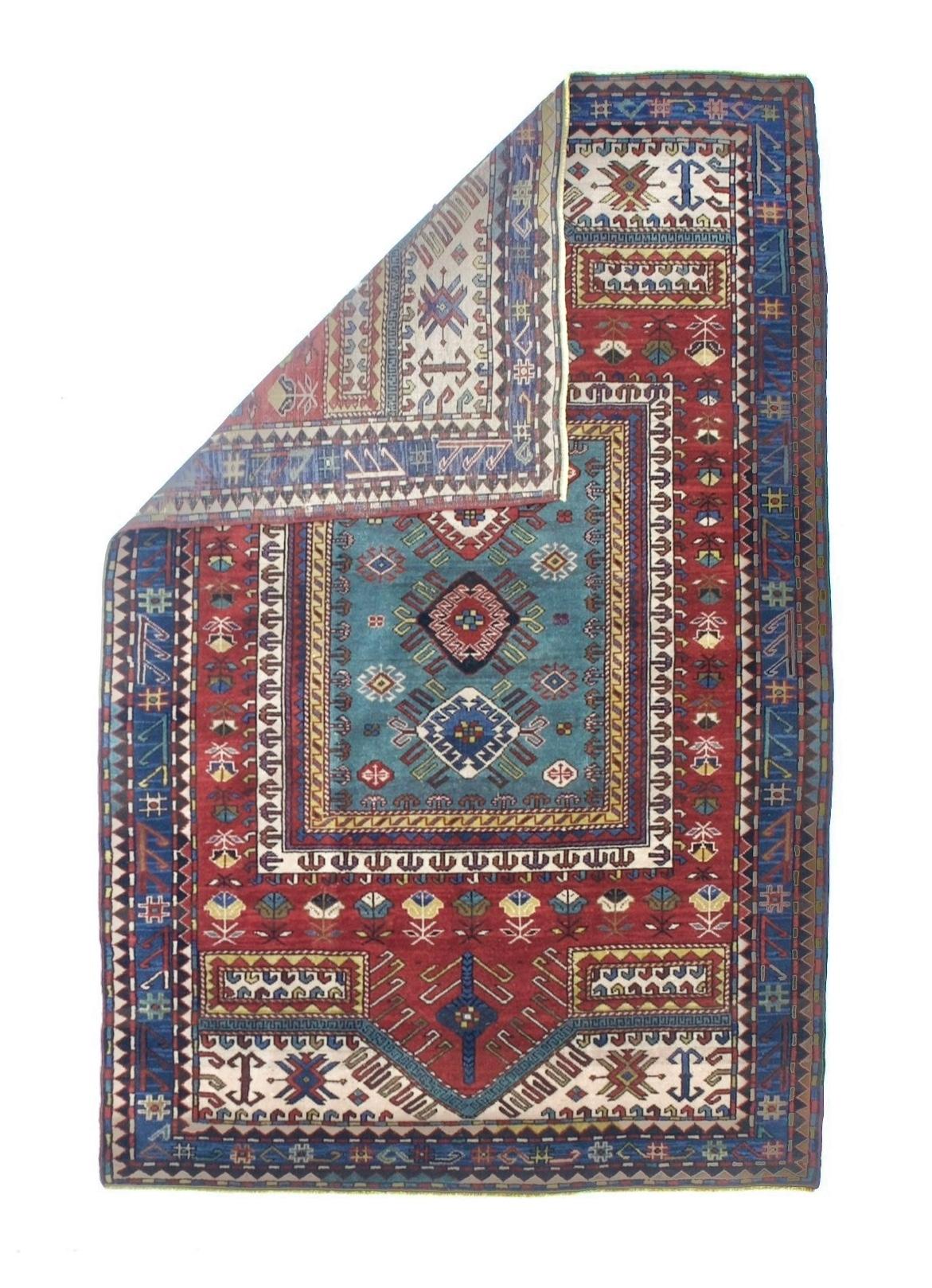 Feiner antiker Kazak-Wollteppich 5'1