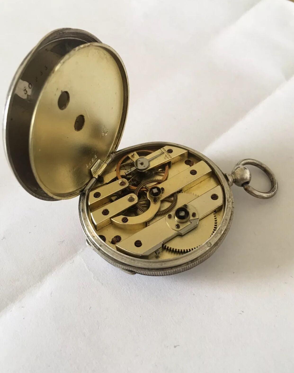 Women's or Men's Fine Antique Key-Wind Silver Pocket Watch For Sale