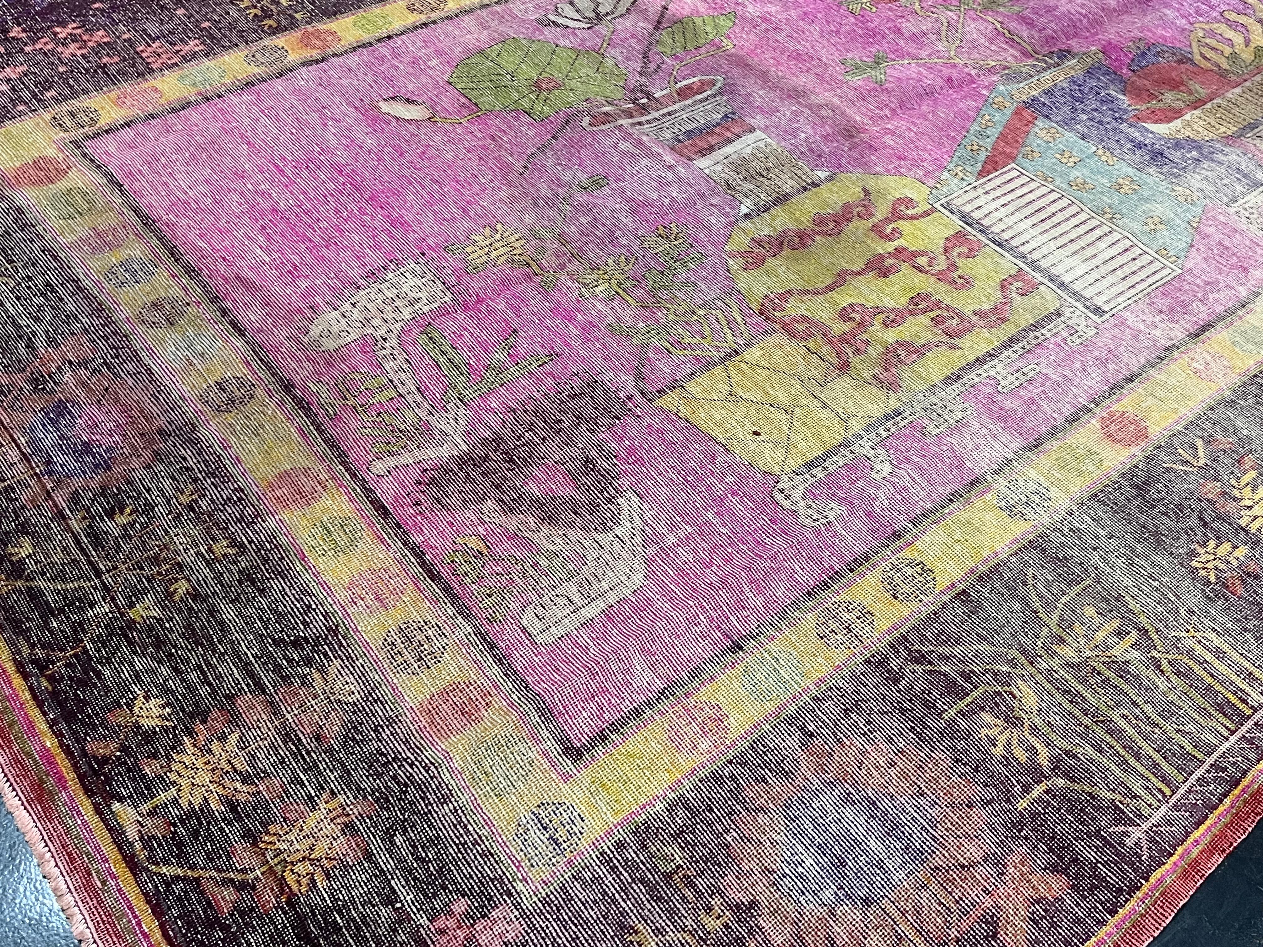 Perse Tapis ancien en soie Khotan 5'7