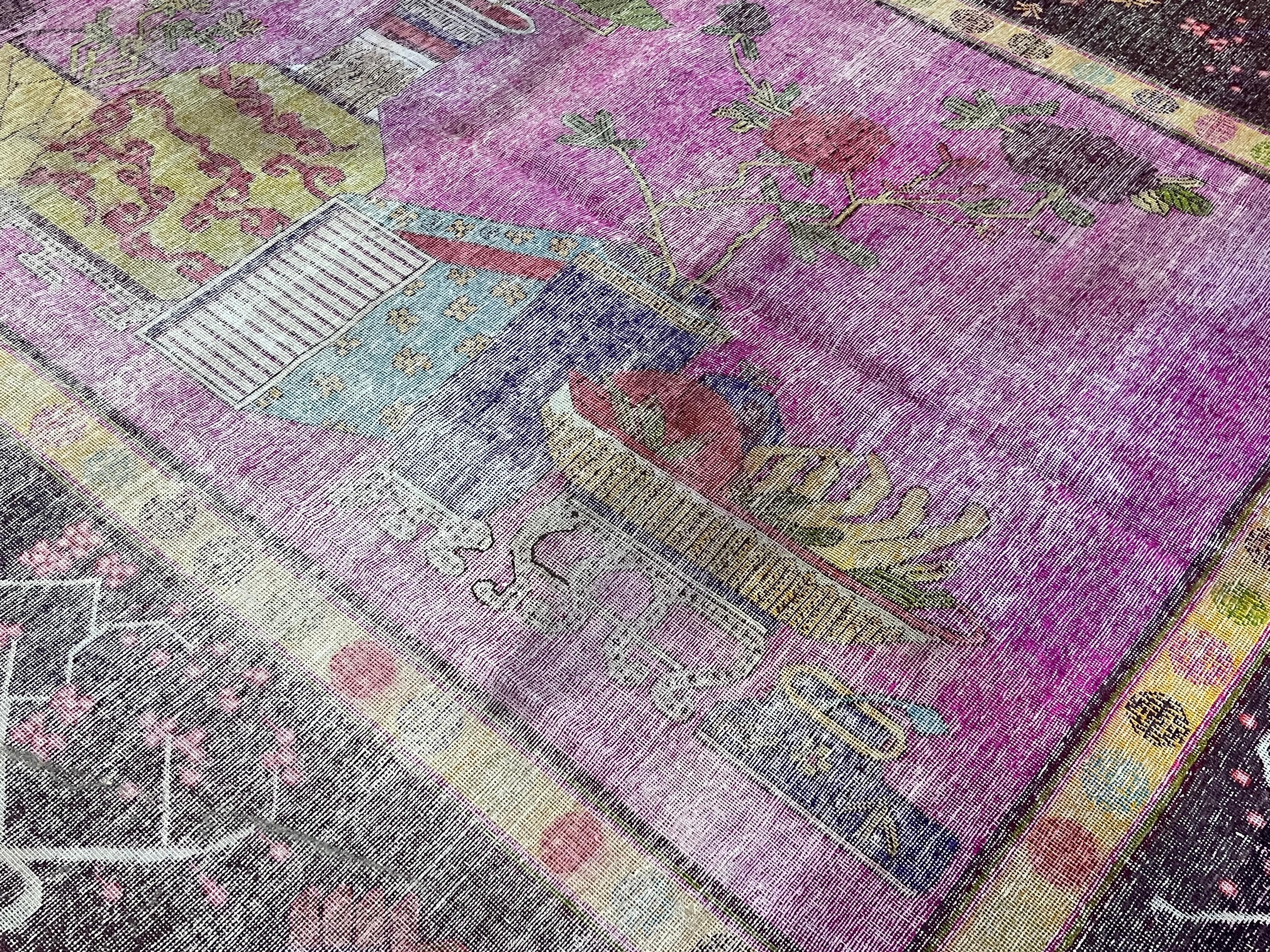Tapis ancien en soie Khotan 5'7