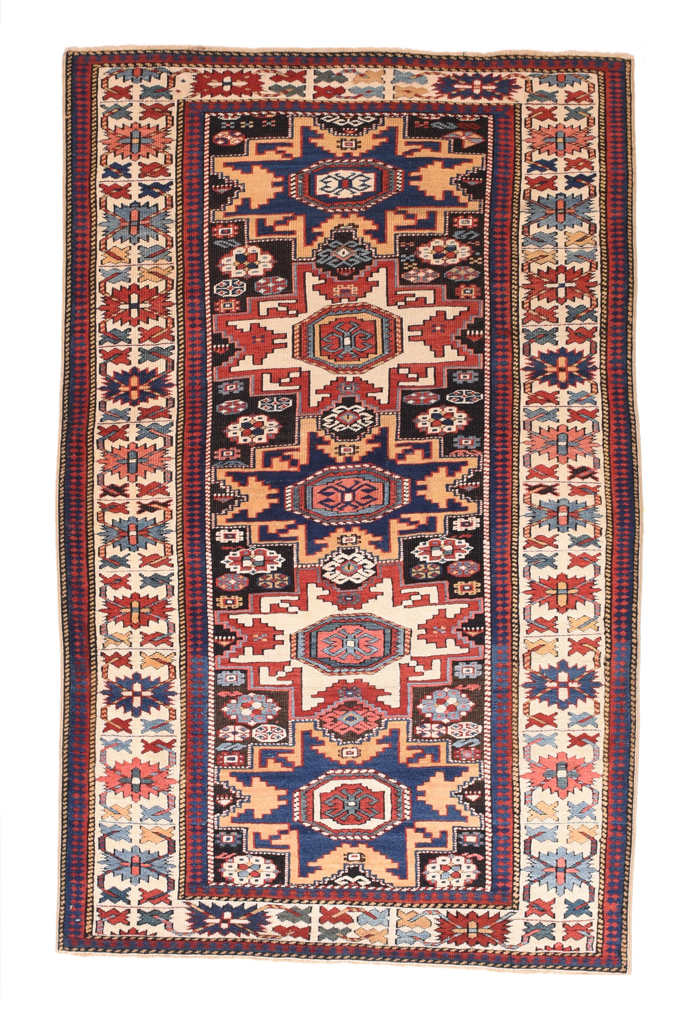 Hand-Knotted Fine Antique Kuba Russian Rug, Hand Knotted, circa 1890