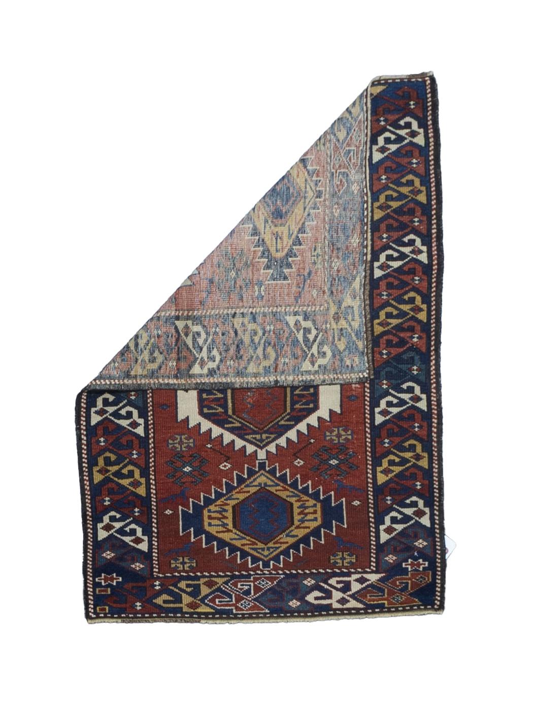 Fine Antique Kuba Wool Rug 2’3” x 3’3”. Azeri Turks inhabit the Kuba area of the central west Caspian Caucasus and weave a wide variety of geometric scatters, runners, long rugs and niche (prayer) pieces, in geometric allover and medallion designs.