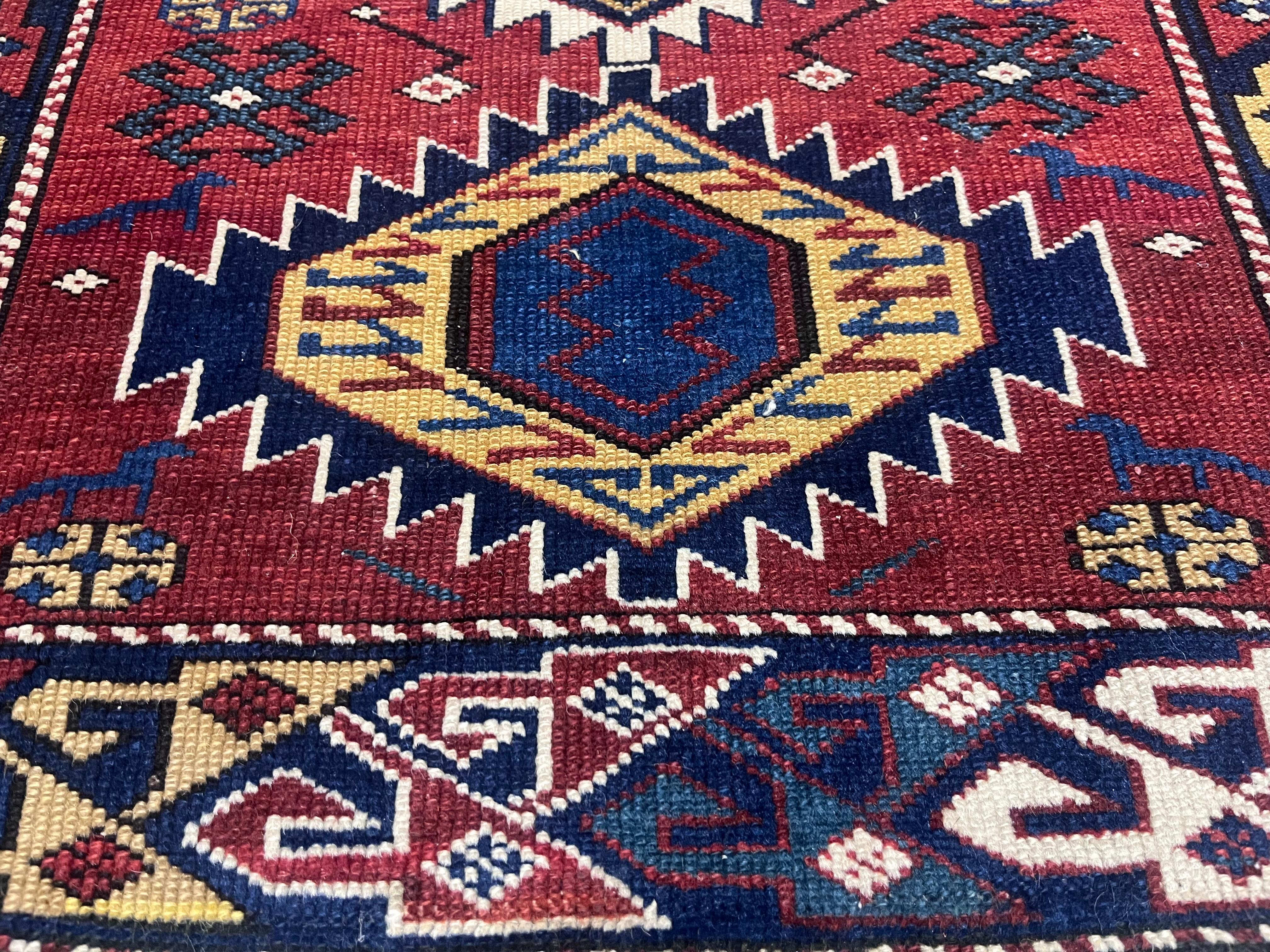 Caucasian Fine Antique Kuba Wool Rug 2’3” x 3’3” For Sale