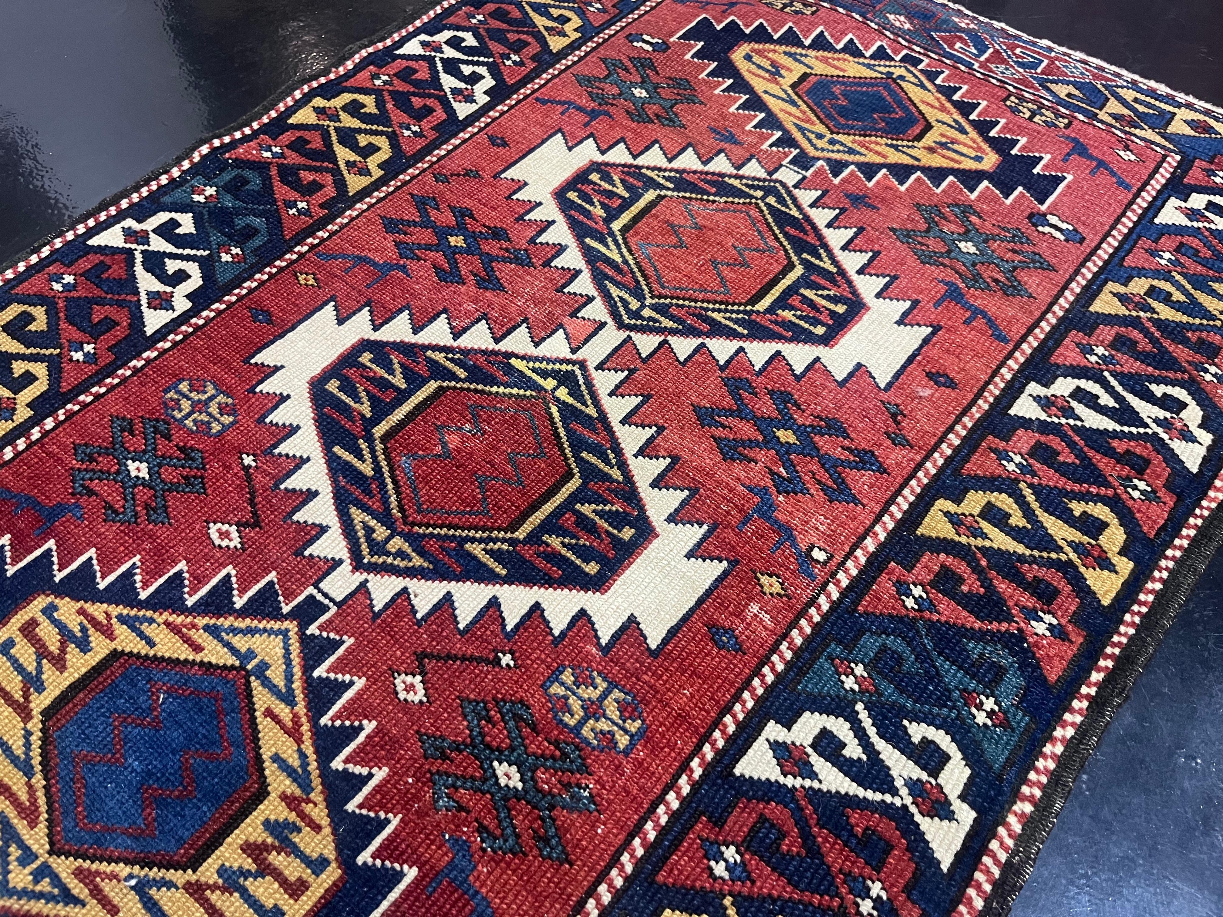 19th Century Fine Antique Kuba Wool Rug 2’3” x 3’3” For Sale