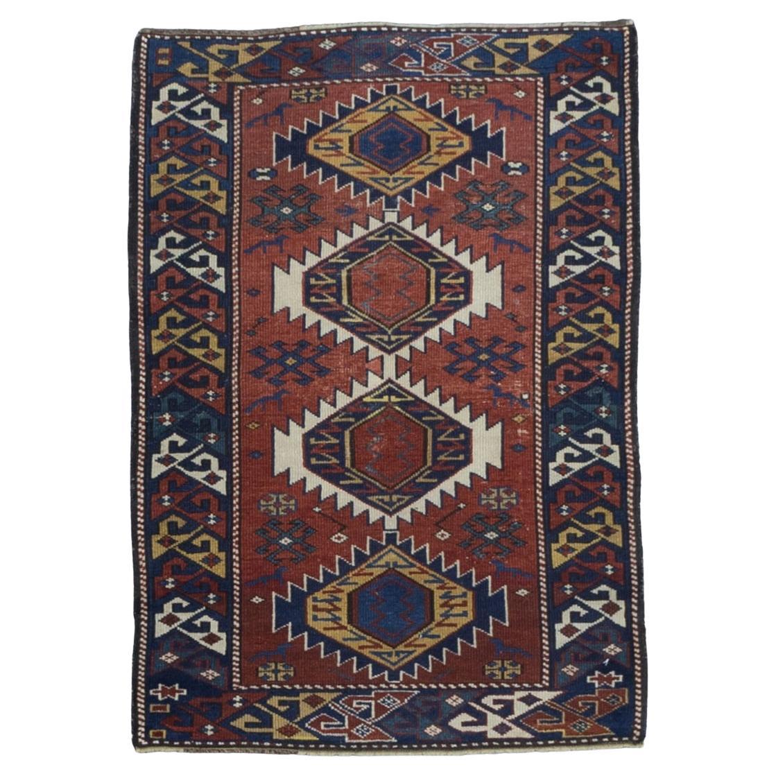 Fine Antique Kuba Wool Rug 2’3” x 3’3” For Sale