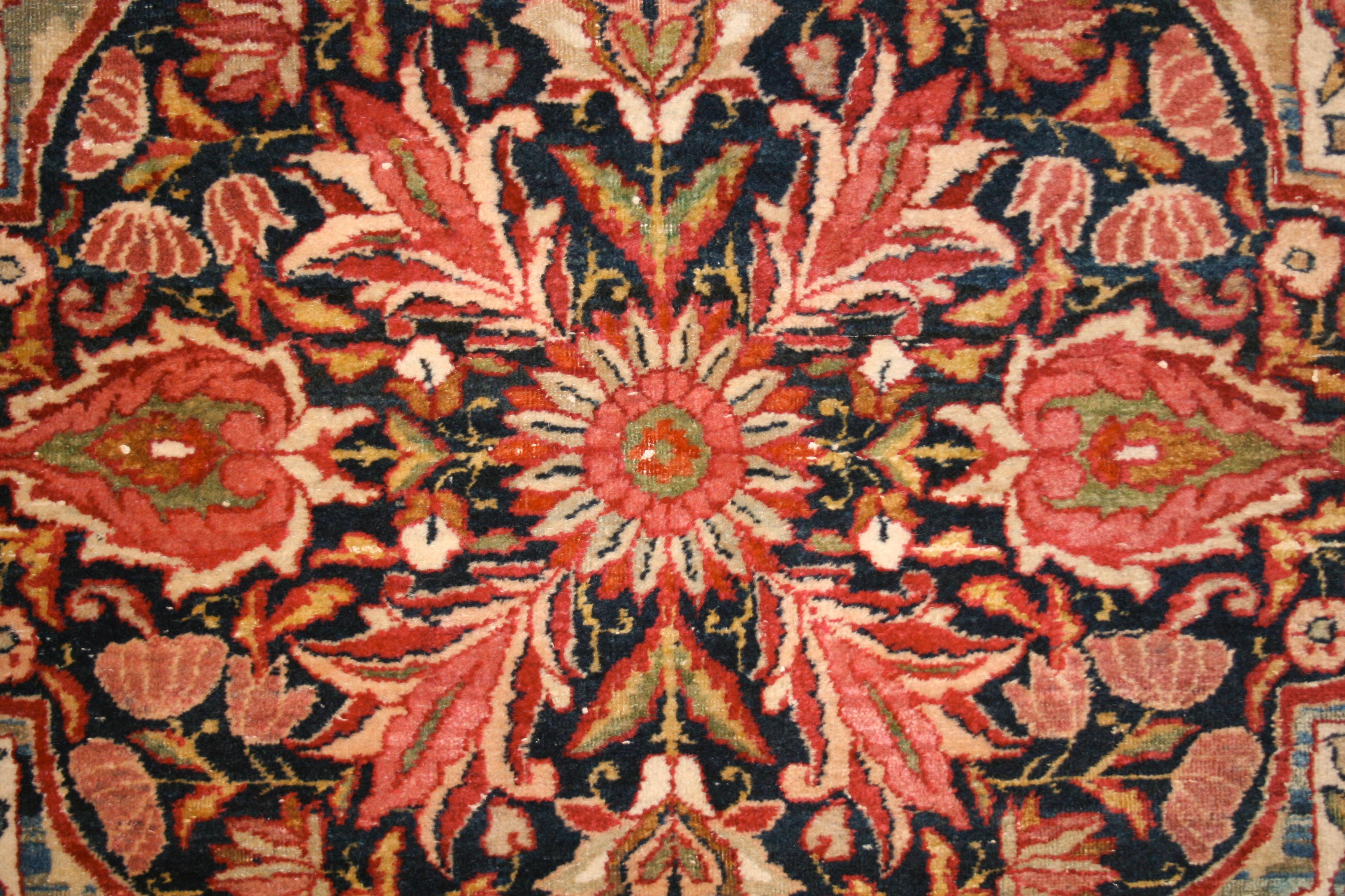 Sometimes referred to as Kirmanshah in the trade, rugs of this type are the finest nineteenth-century workshop weavings from the city of Kirman. This fine antique Lavar Kirman rug exquisitely woven using the softest quality wool available, these are
