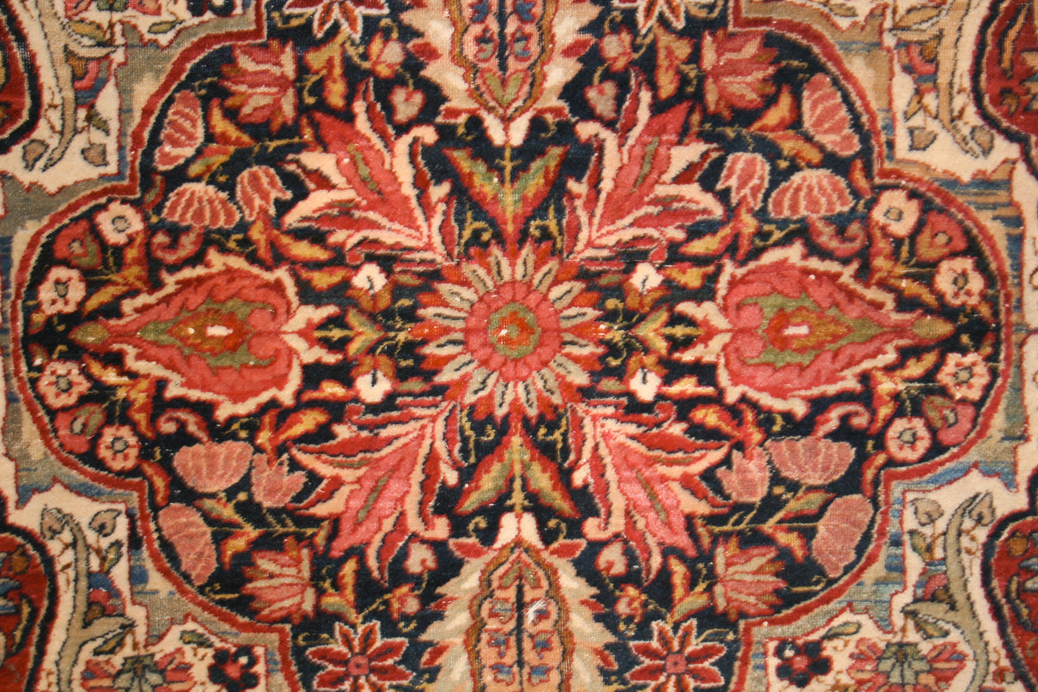 Azerbaijani Fine Antique Lavar Kirman Rug with Millefleurs Design For Sale