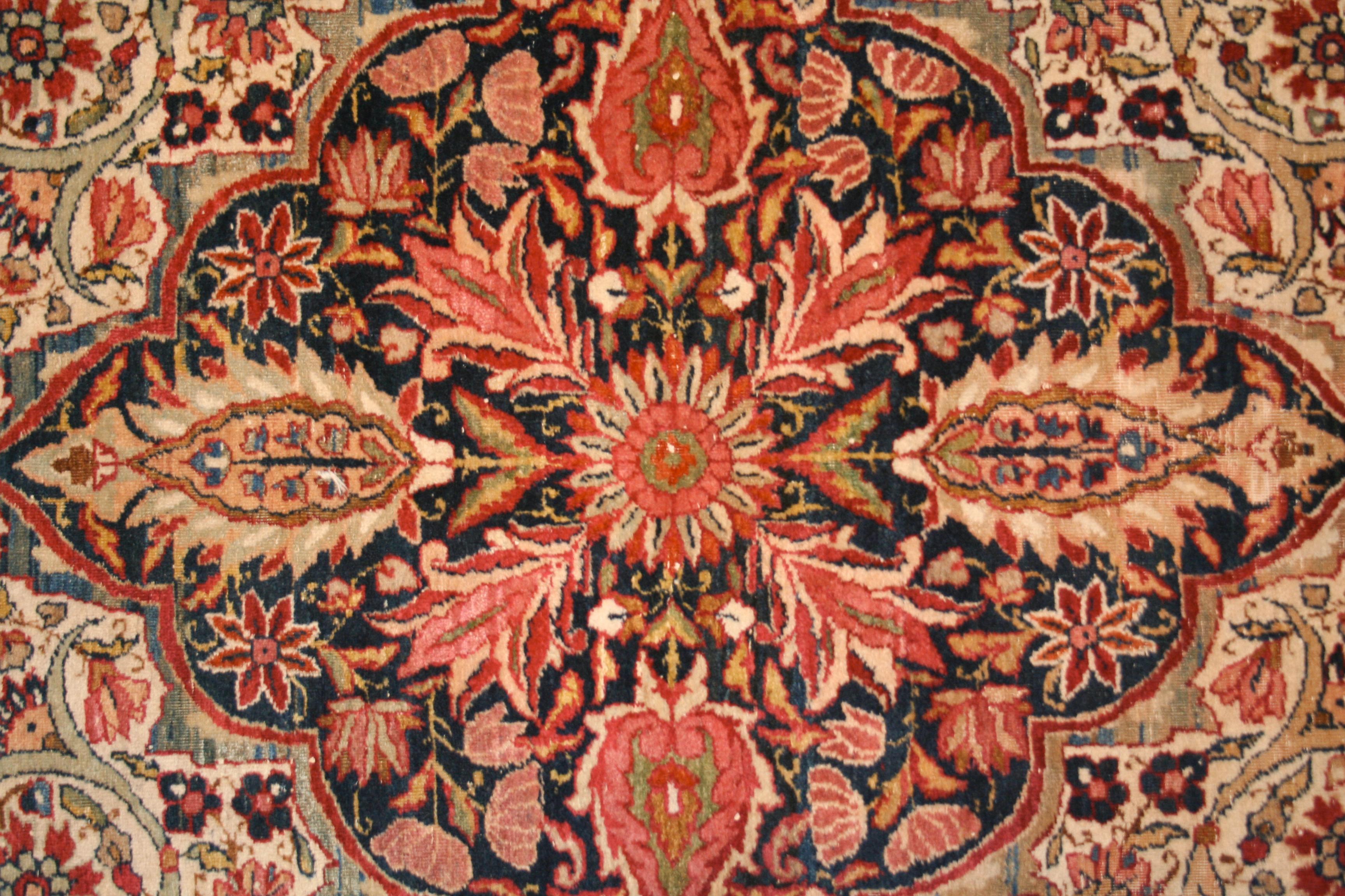 Hand-Knotted Fine Antique Lavar Kirman Rug with Millefleurs Design For Sale
