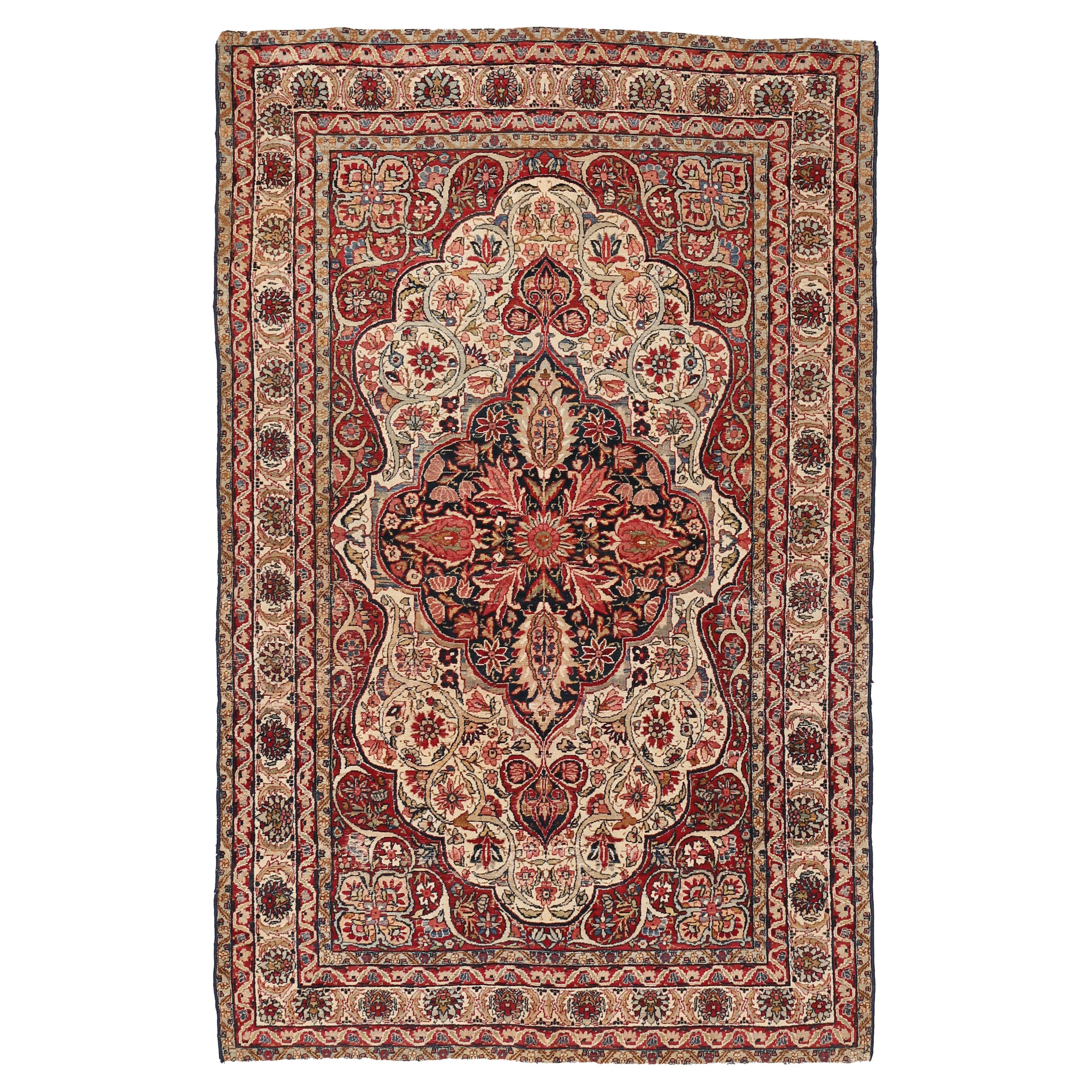 Fine Antique Lavar Kirman Rug with Millefleurs Design For Sale