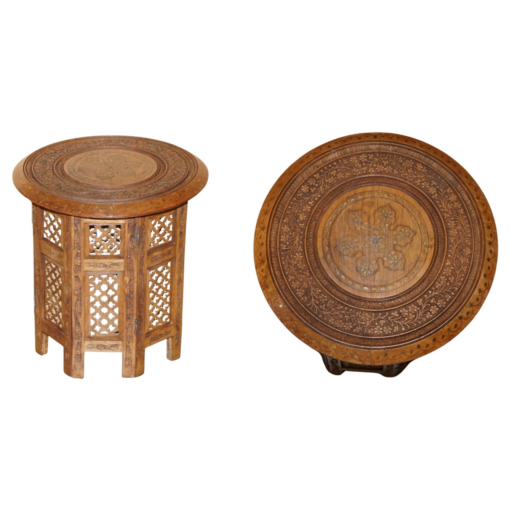 FINE ANTIQUE LIBERTY ViCTORIAN CIR 1880 INLAID SYRIAN HAND CARVED FOLDES TABLE