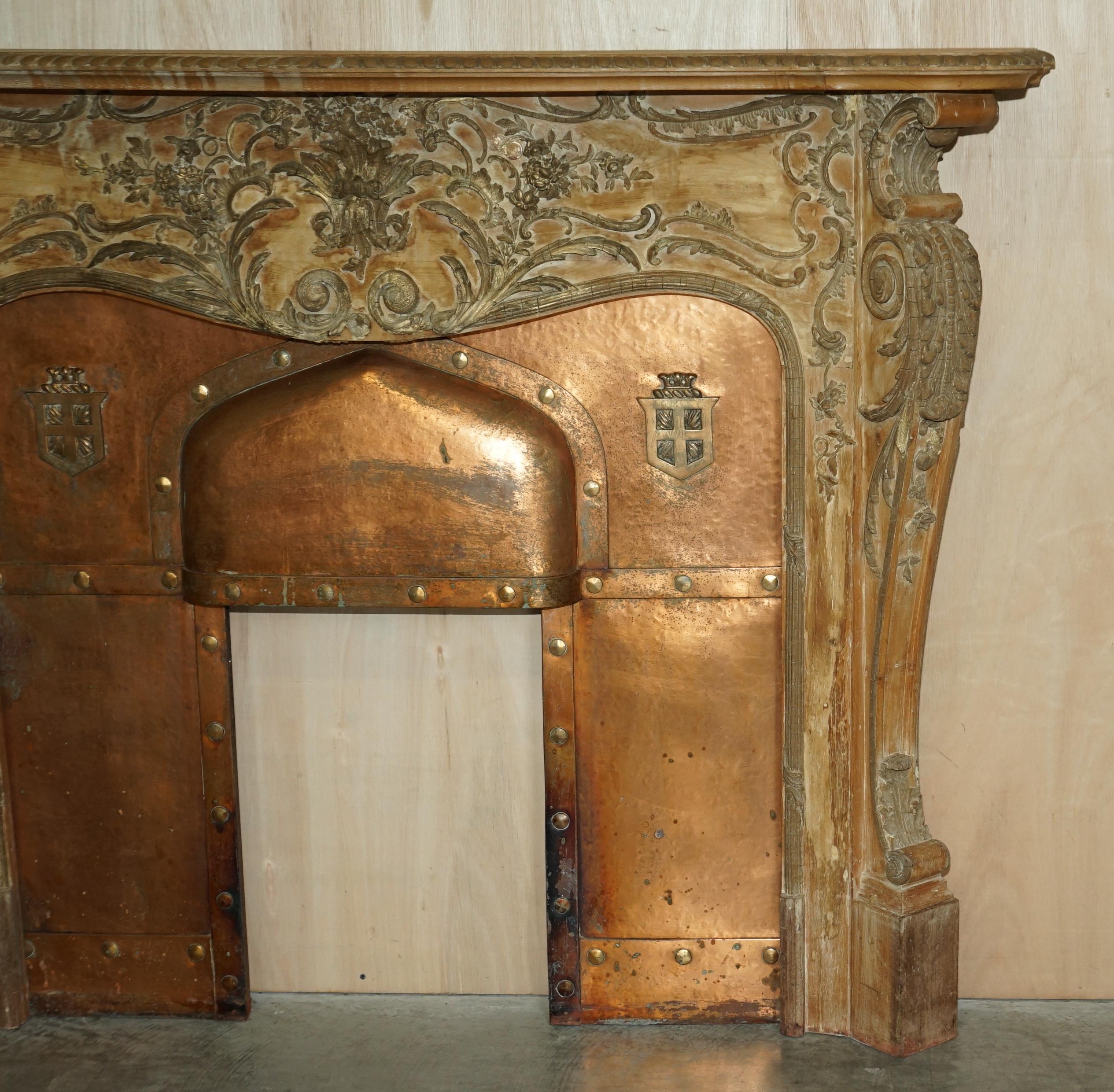 Fine Antique Limed Oak Georgian Carved Louis XV Fireplace Surround Copper Insert 4