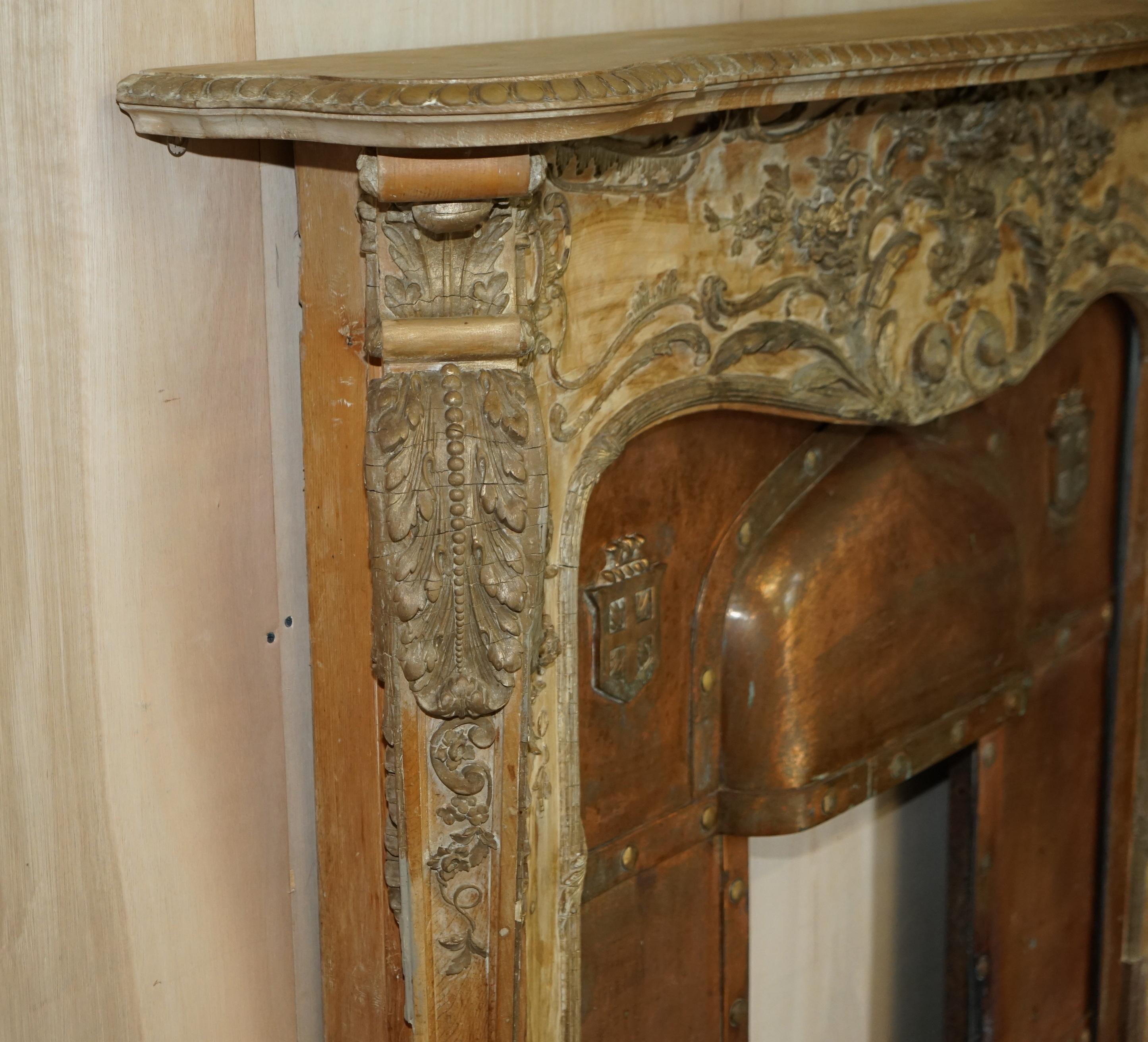 Fine Antique Limed Oak Georgian Carved Louis XV Fireplace Surround Copper Insert 7