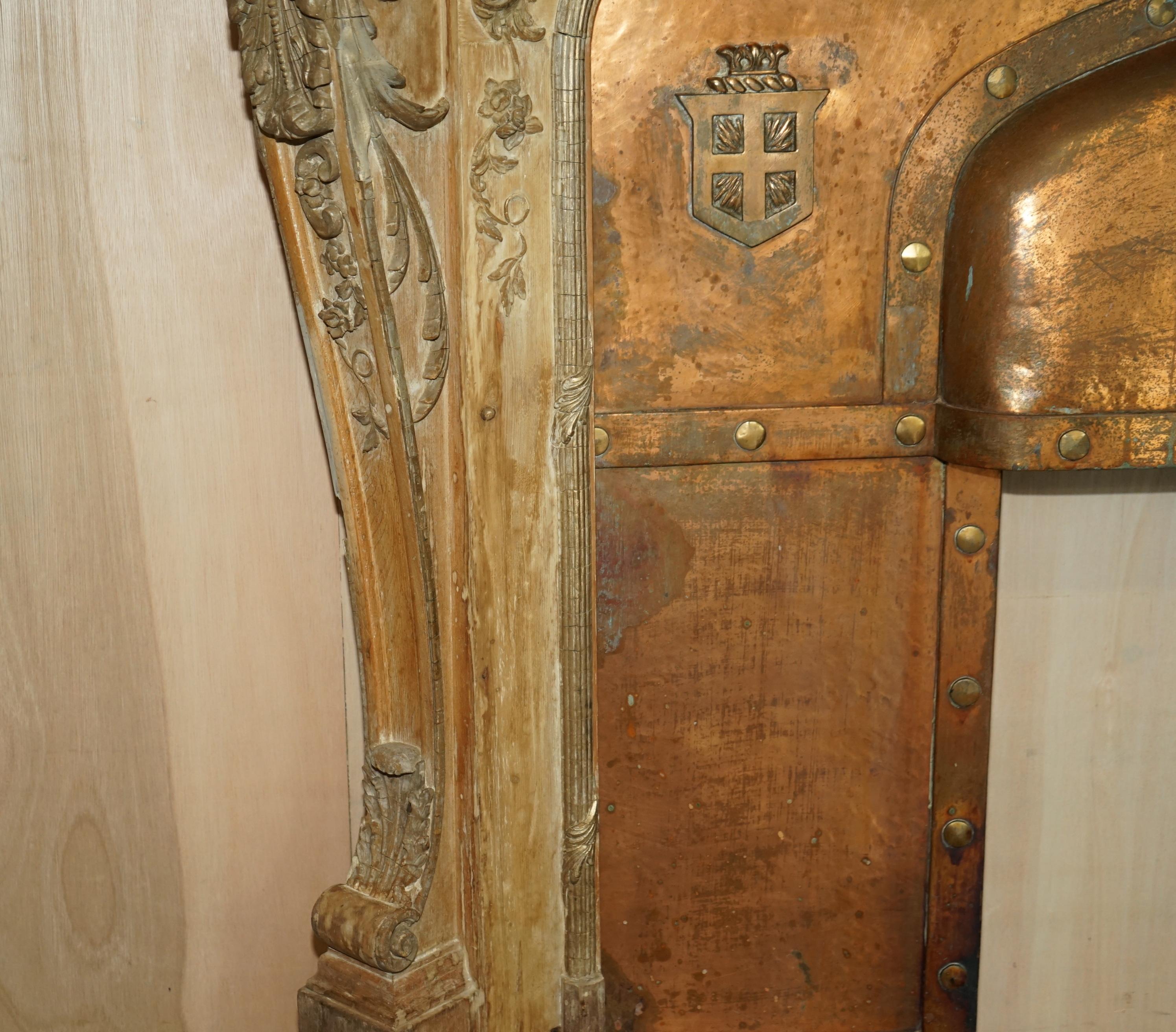 Fine Antique Limed Oak Georgian Carved Louis XV Fireplace Surround Copper Insert 2