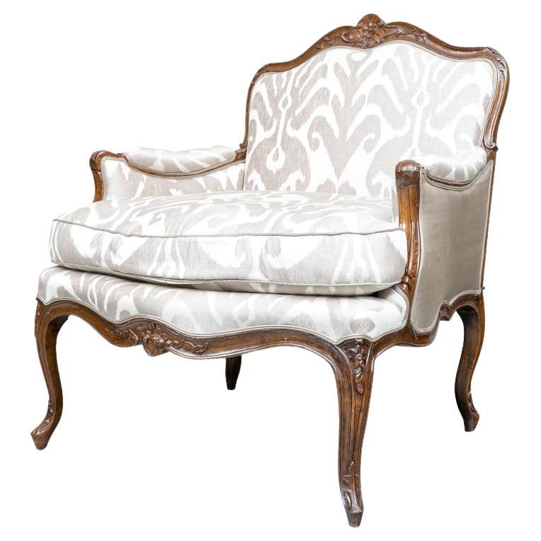 Fine Antique Louis XV Style Upholstered Bergere For Sale