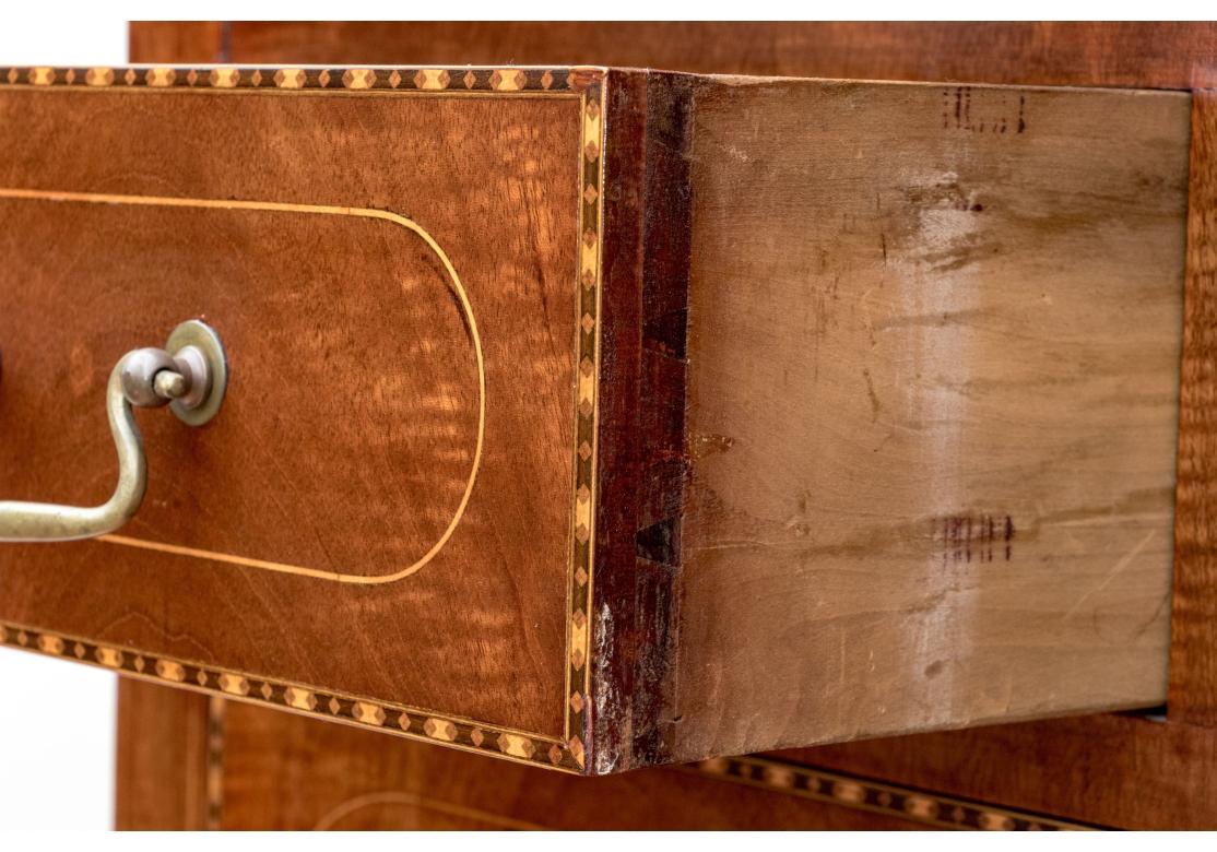 Brass Fine Antique Marquetry Inlaid Mahogany Chest in Chippendale Style For Sale