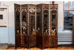 Fine Antique Asian Painted Six-Panel Screen
