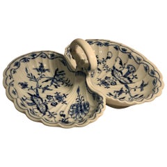 Pregiato piatto da portata antico in porcellana Meissen Porcelain blu con motivo a cipolla a 2 lobi