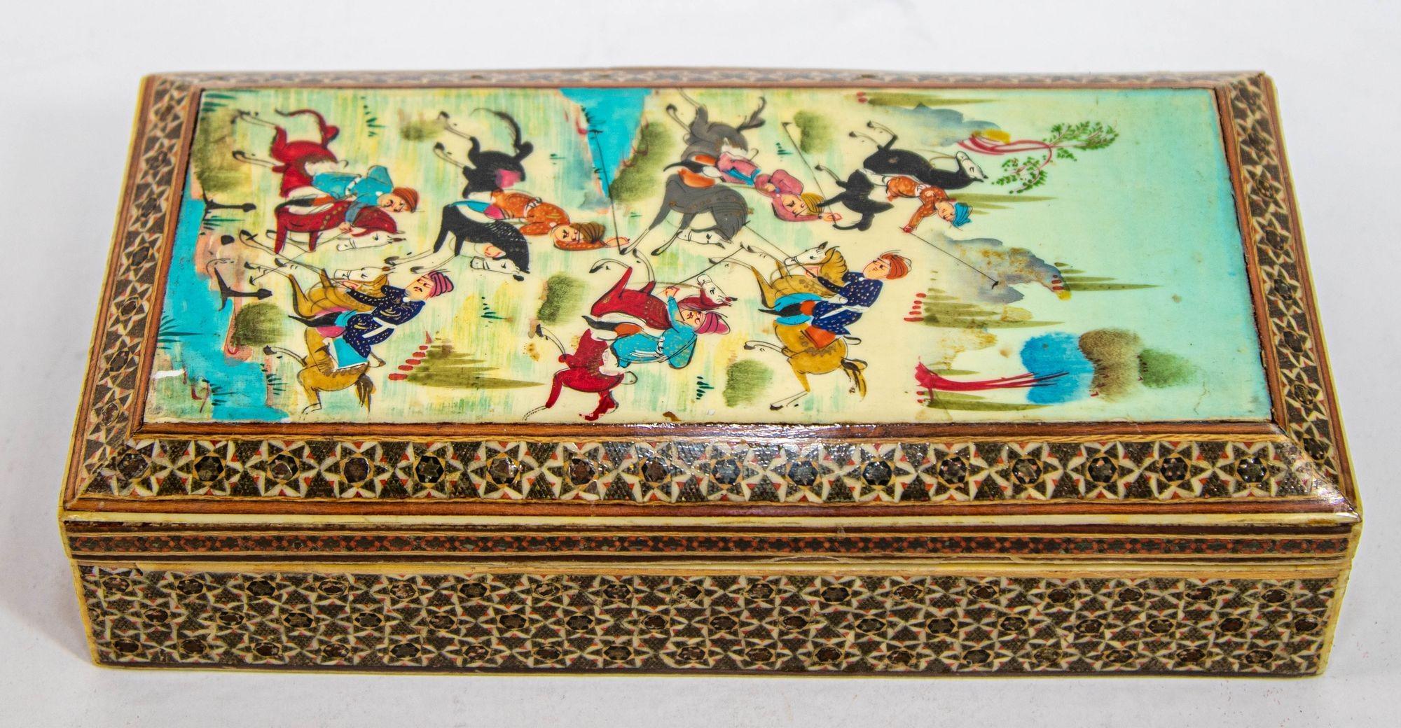 Feines antikes Mikro-Mosaik Indo-Persische Maurische Intarsien Schmuckkästchen im Angebot 4