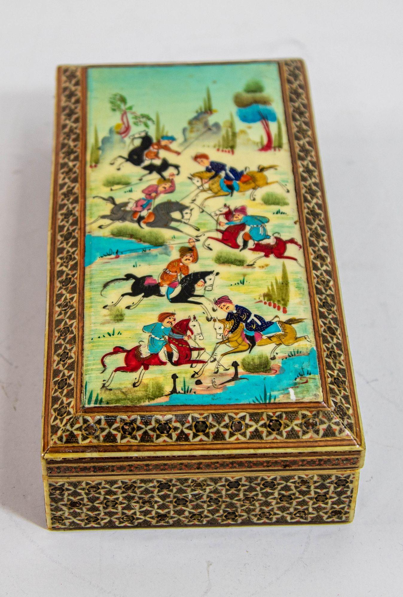 Feines antikes Mikro-Mosaik Indo-Persische Maurische Intarsien Schmuckkästchen im Angebot 7