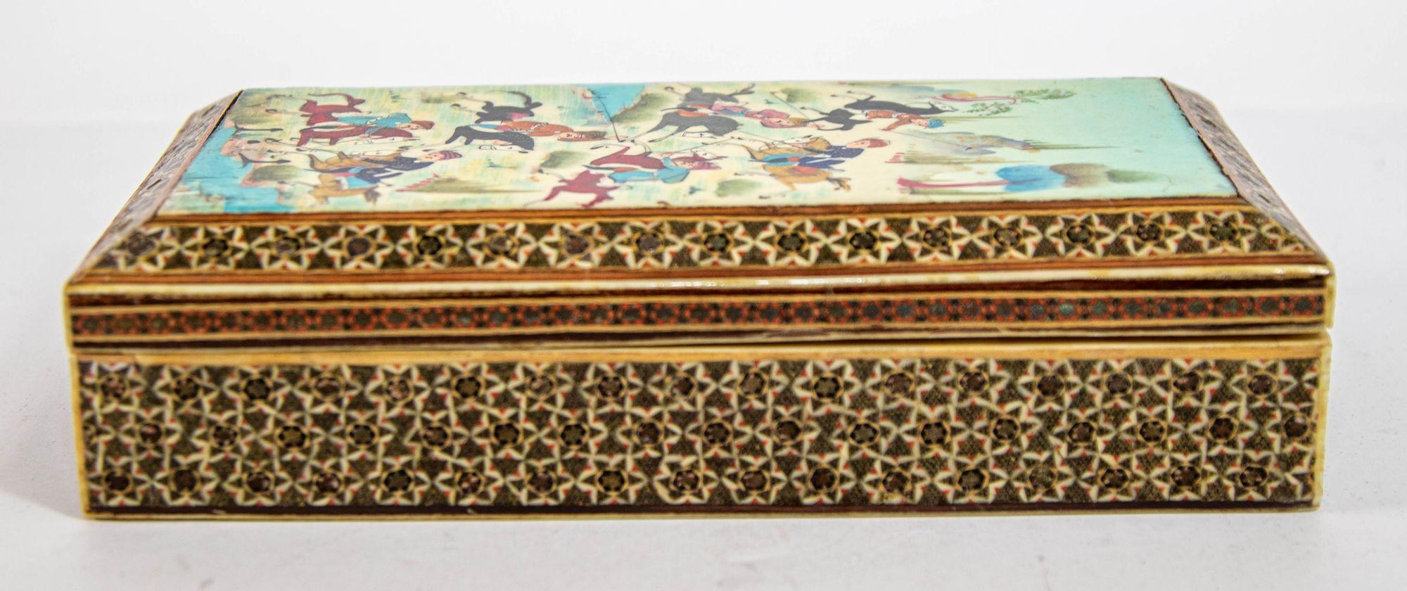 Lebanese Fine Antique Micro Mosaic Indo Persian Moorish Inlaid Trinket Box For Sale