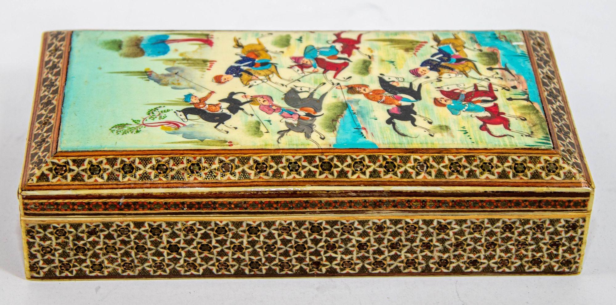 Fruitwood Fine Antique Micro Mosaic Indo Persian Moorish Inlaid Trinket Box For Sale