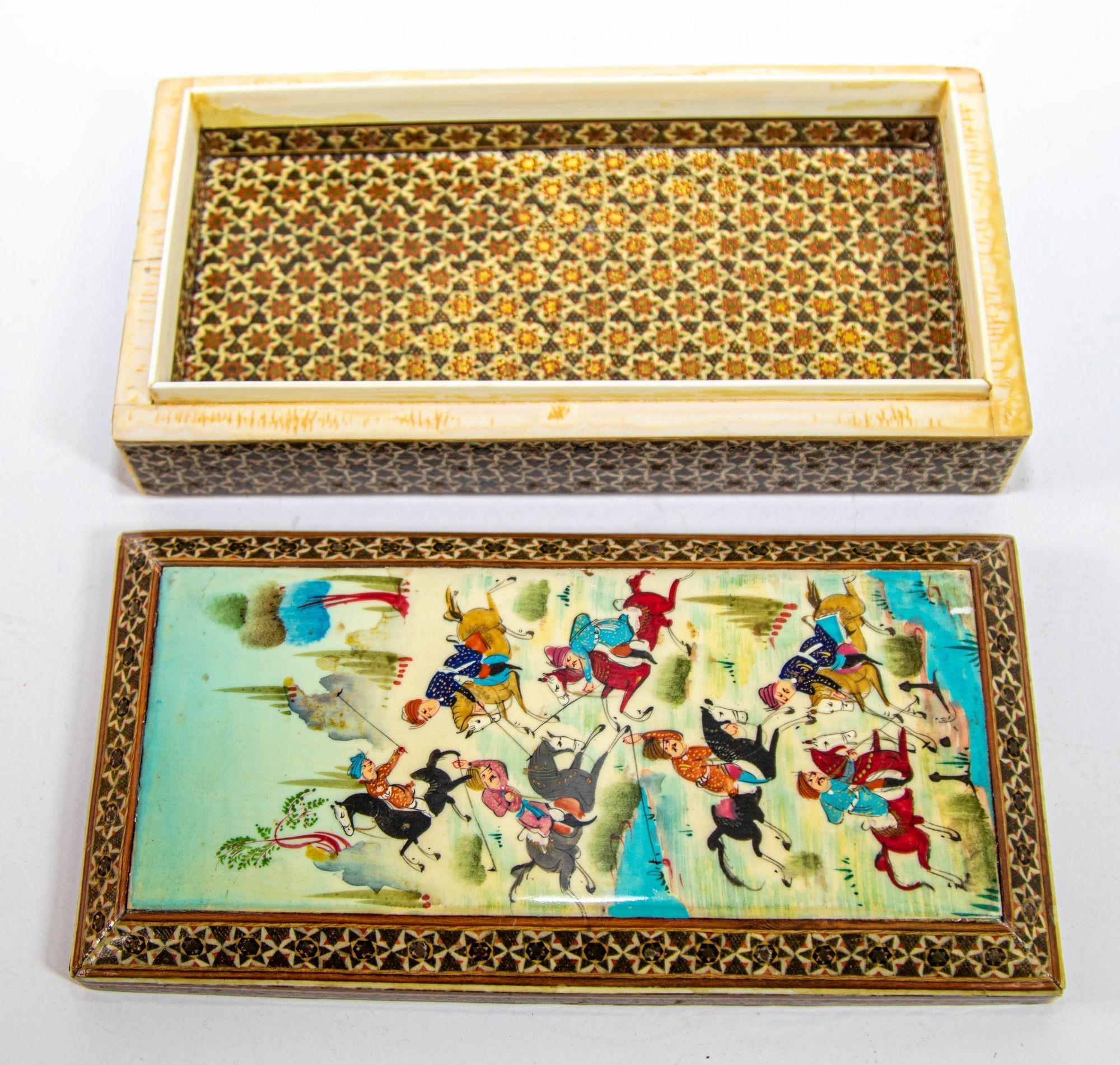 Feines antikes Mikro-Mosaik Indo-Persische Maurische Intarsien Schmuckkästchen im Angebot 1