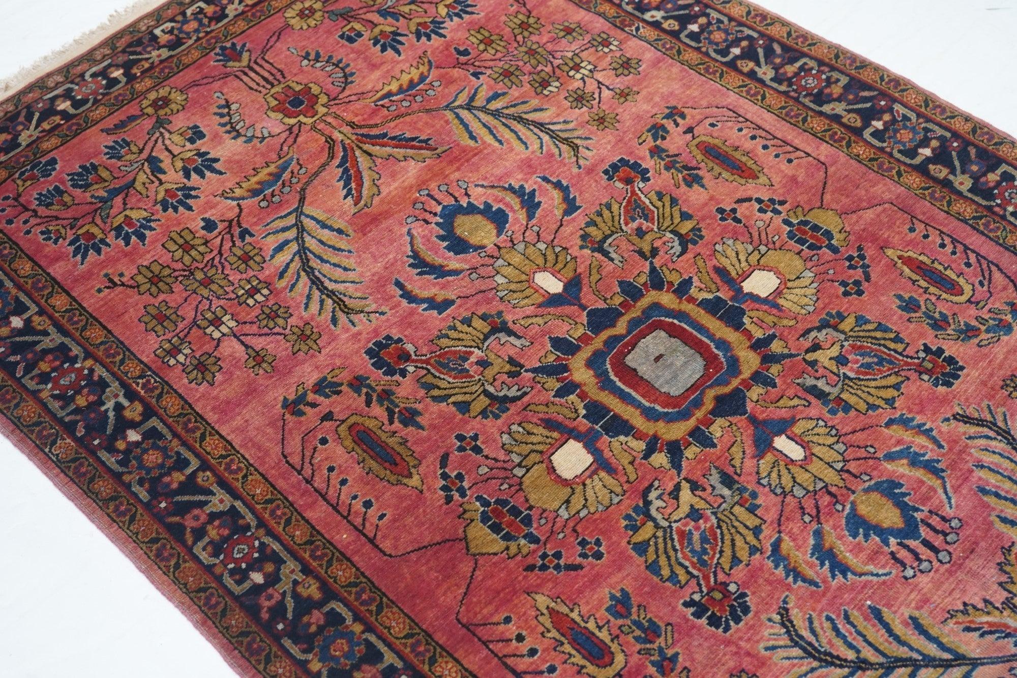 Wool Fine Antique Mohajeran Sarouk Rug 4'3'' x 6'9'' For Sale