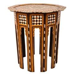 Fine Antique Moorish Ottoman Inlaid Syrian Levantine Table Tabouret Islamic 1880