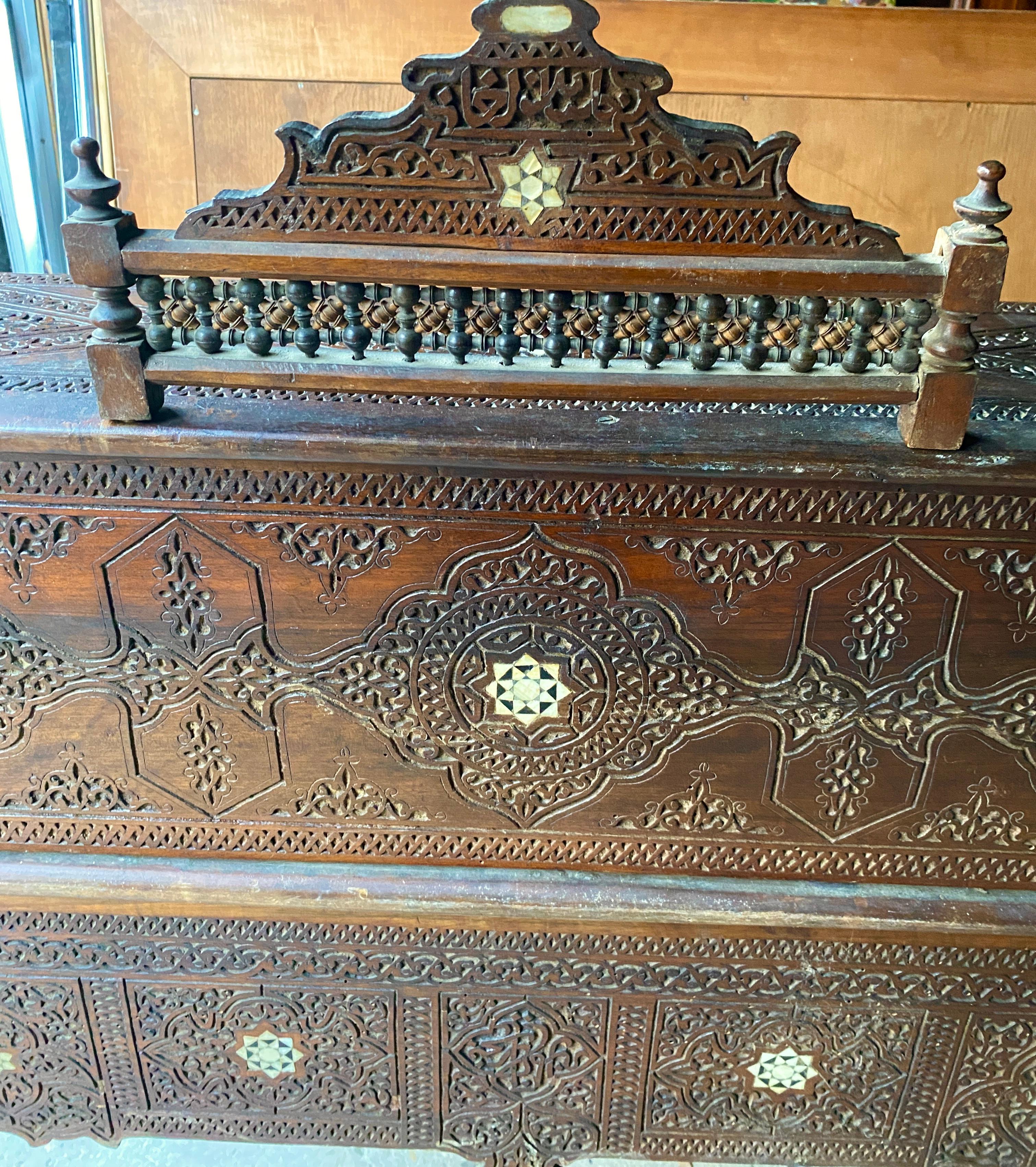 Hand-Carved Antique Moorish Style Mother-of-Pearl Inlaid Desk and Chair Set For Sale