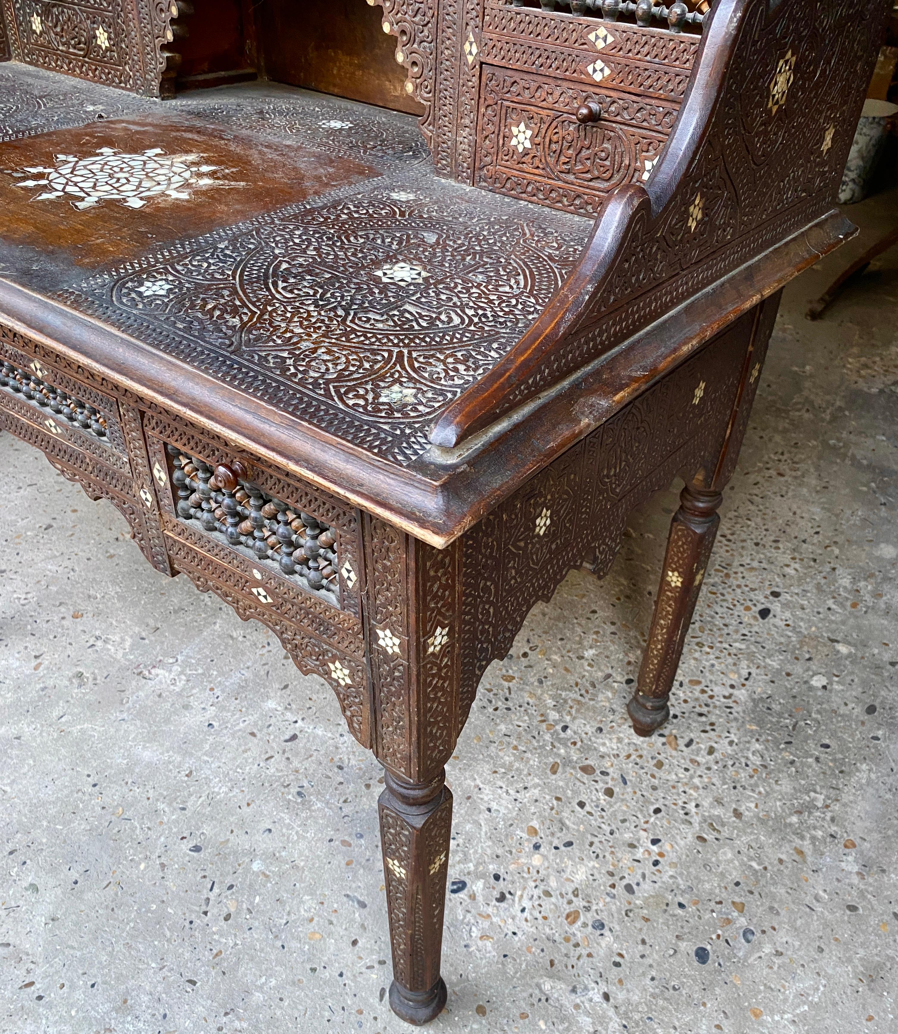 Antique Moorish Style Mother-of-Pearl Inlaid Desk and Chair Set For Sale 1