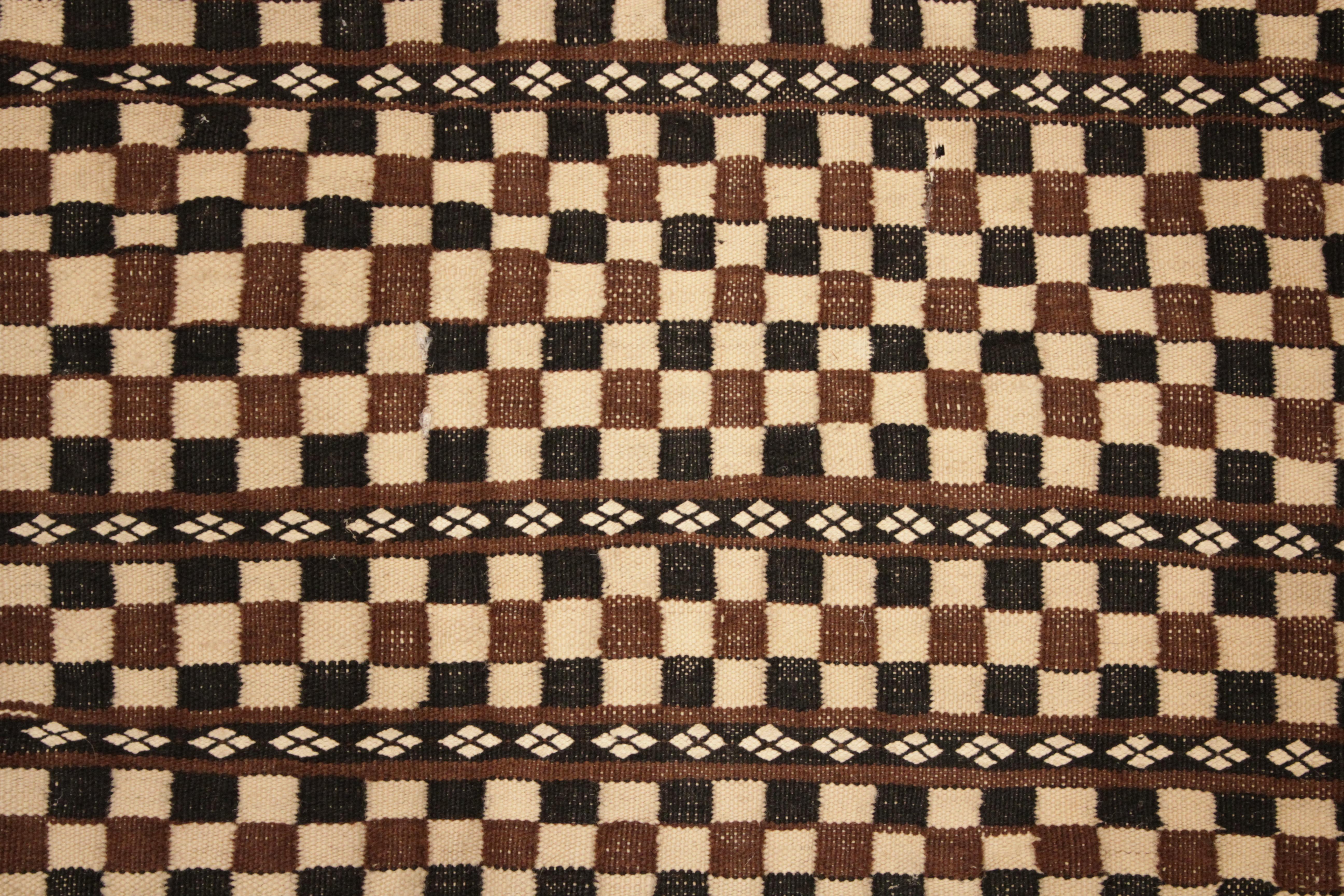 Hand-Woven Fine Antique Moroccan Berber Checkerboard Design Flat-Woven Rug in Earth Tones  For Sale
