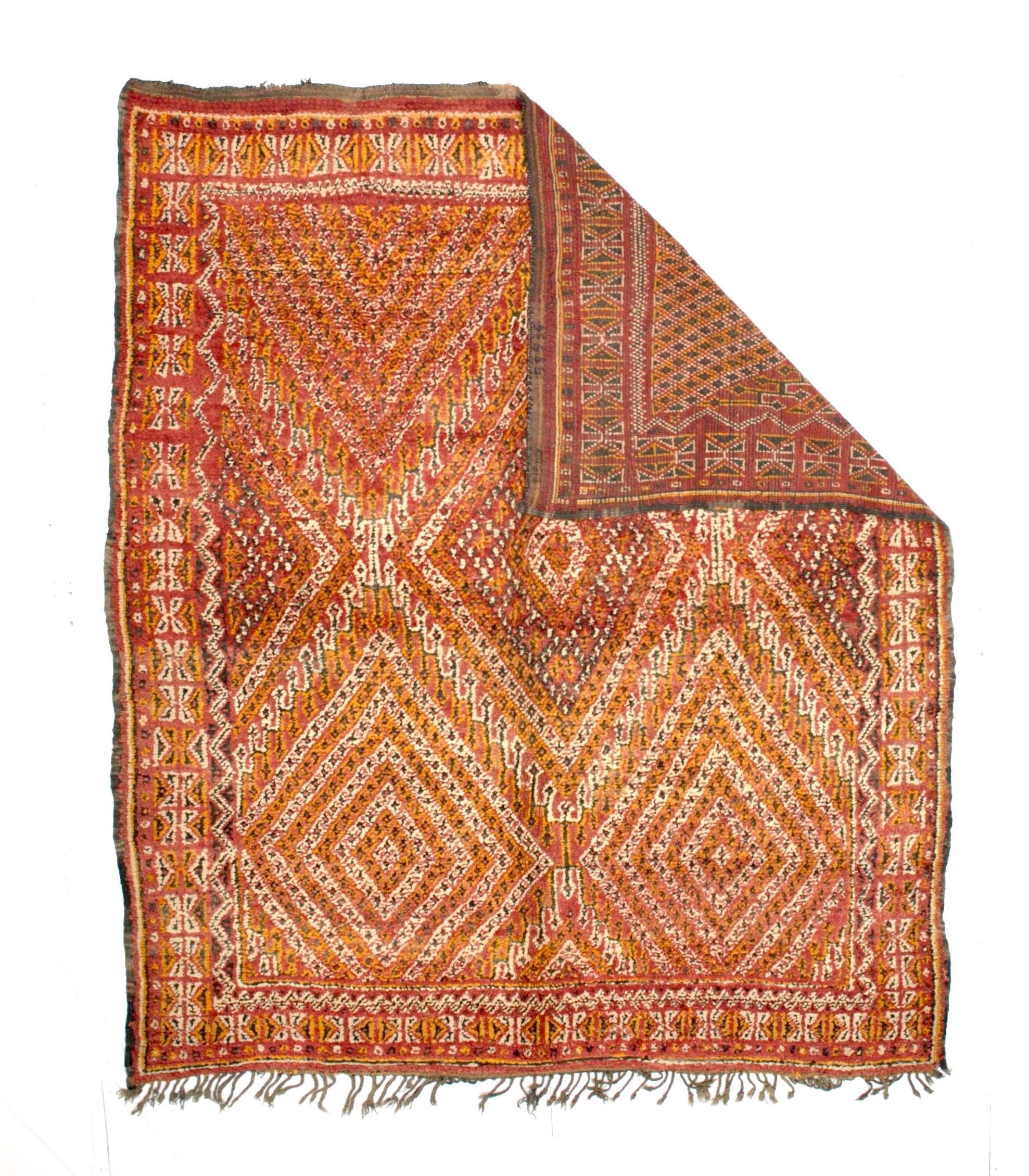Fine Antique Moroccan Oushak Rug 7’2” x 8’7”. Comprising both the nomadic Berber rugs of the Atlas Mountains, with very thick piles, coarse knotting and limited palettes, and the more colorful, coarse to moderate rugs woven around Rabat, often with