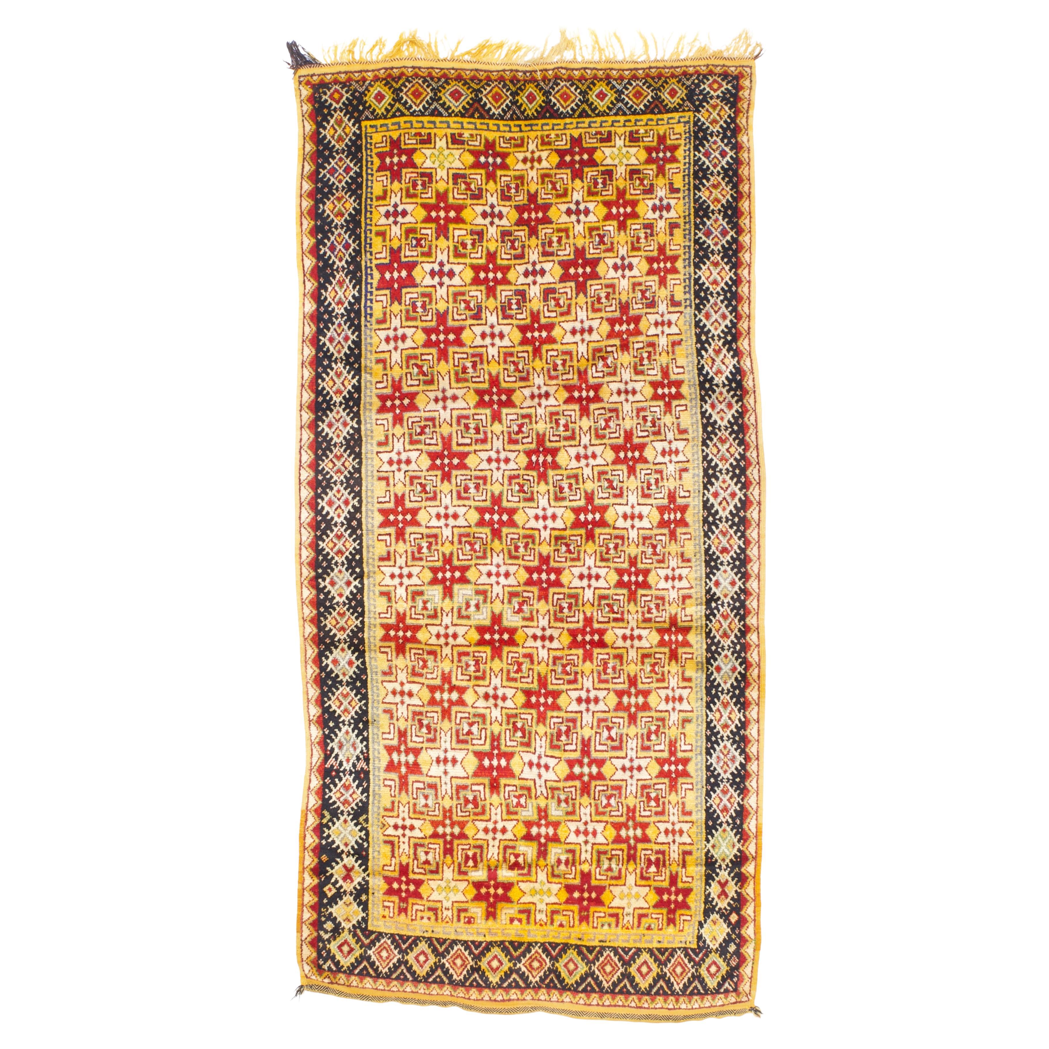Fina Alfombra Tribal Marroquí Antigua de Lana 4'6" x 9'7