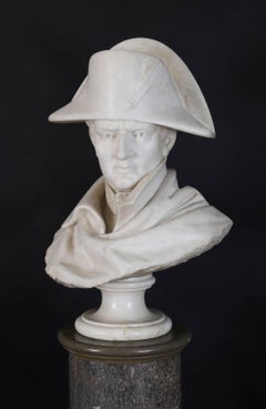 Antiguo busto y pedestal de mármol de Napoleón Bonaparte Principios del siglo XIX