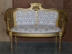 Fine Antique Napoleon III circa 1870 Gold Giltwood Bergere Louis XVI Sofa Settee