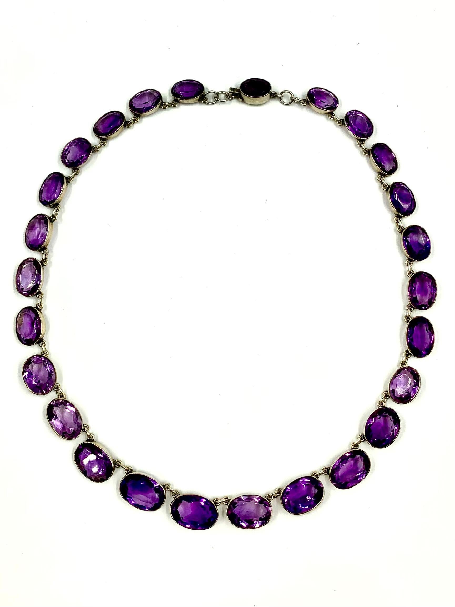 Fine Antique Natural Amethyst and Silver Riviere Necklace, 19th Century For Sale 4