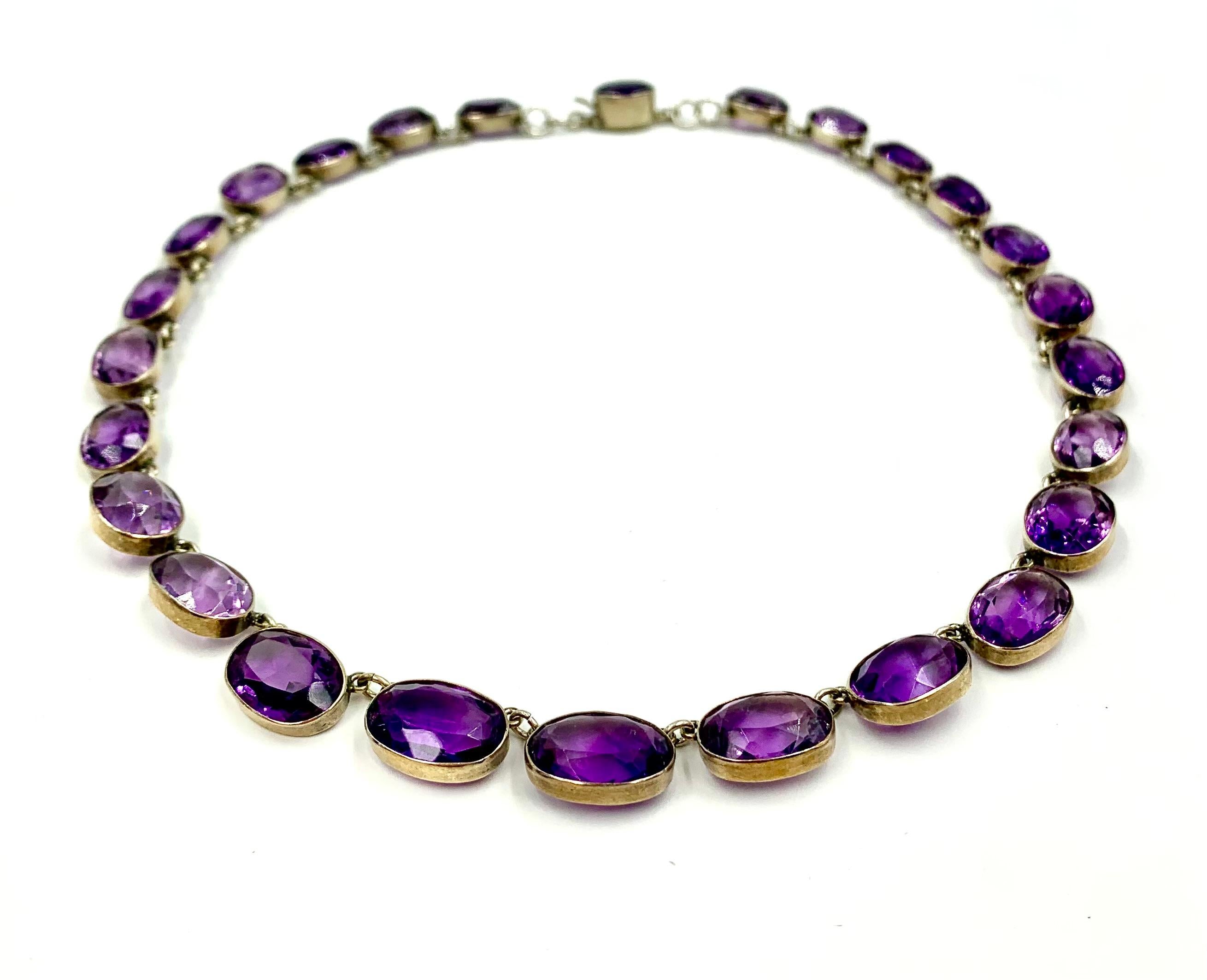 Fine Antique Natural Amethyst and Silver Riviere Necklace, 19th Century For Sale 5