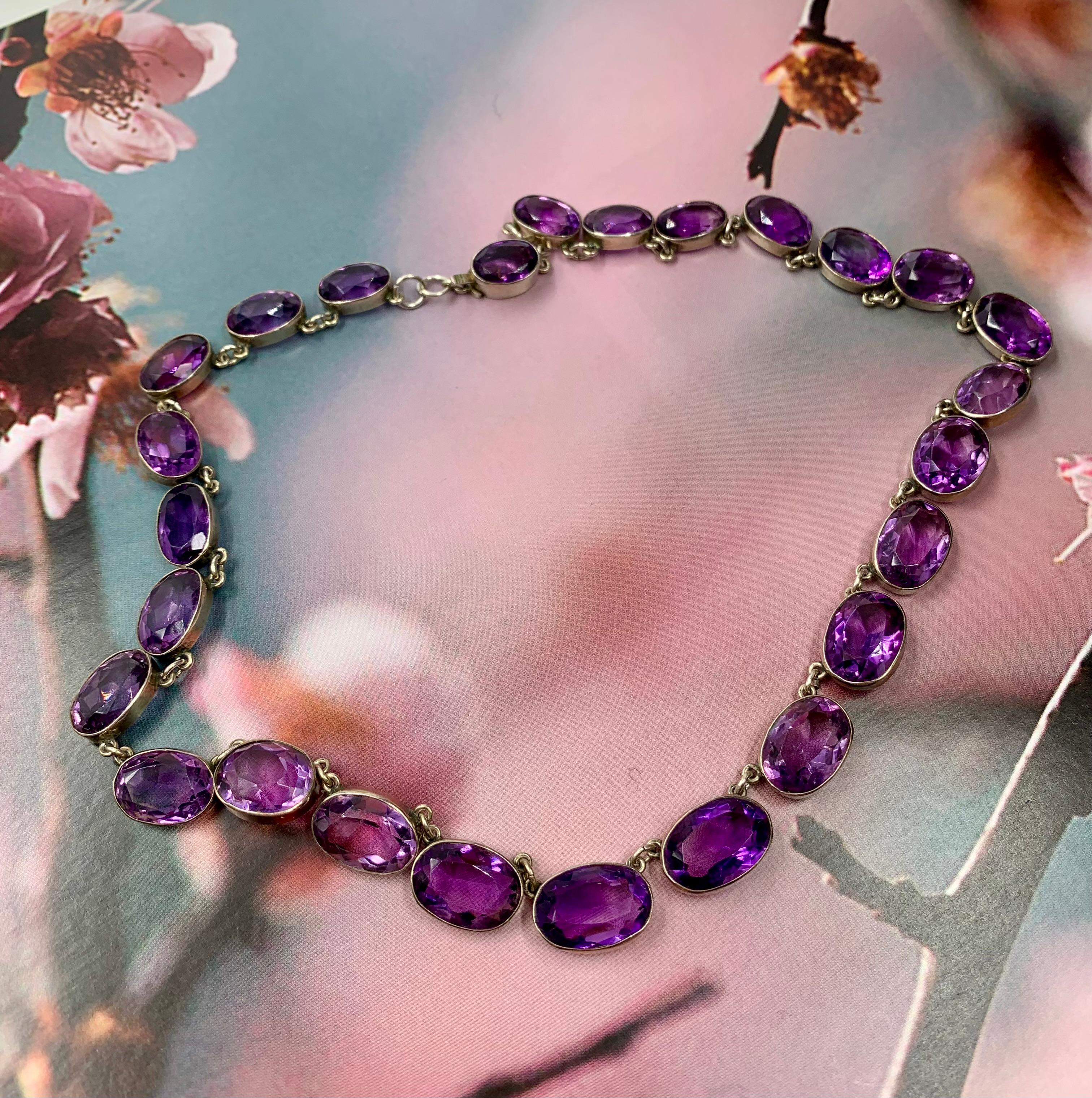 Fine Antique Natural Amethyst and Silver Riviere Necklace, 19th Century For Sale 6