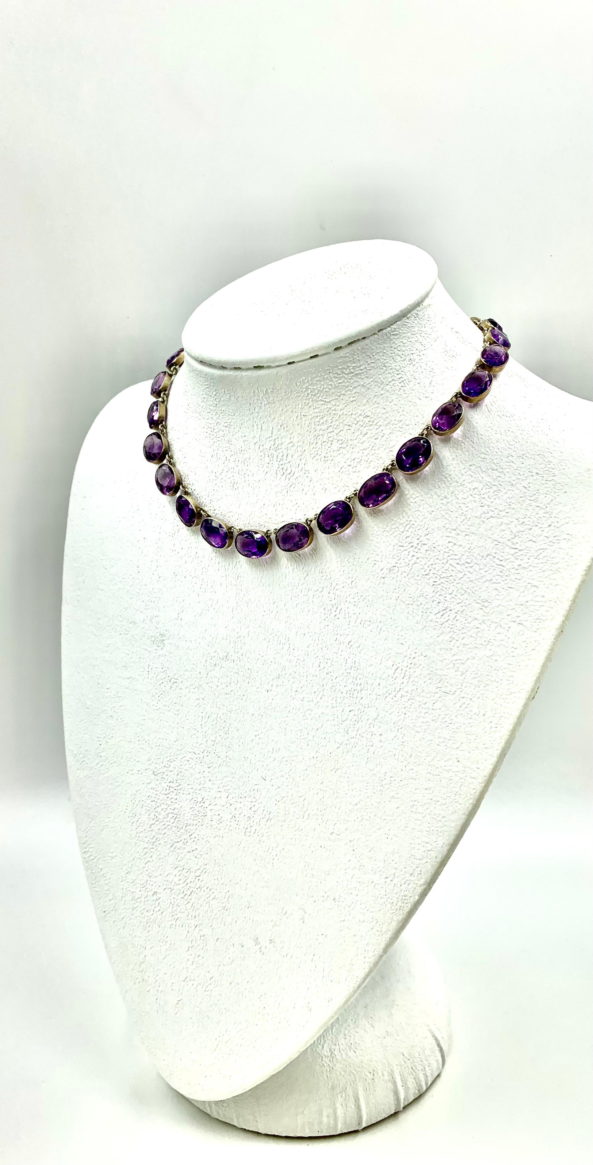 Fine Antique Natural Amethyst and Silver Riviere Necklace, 19th Century For Sale 7