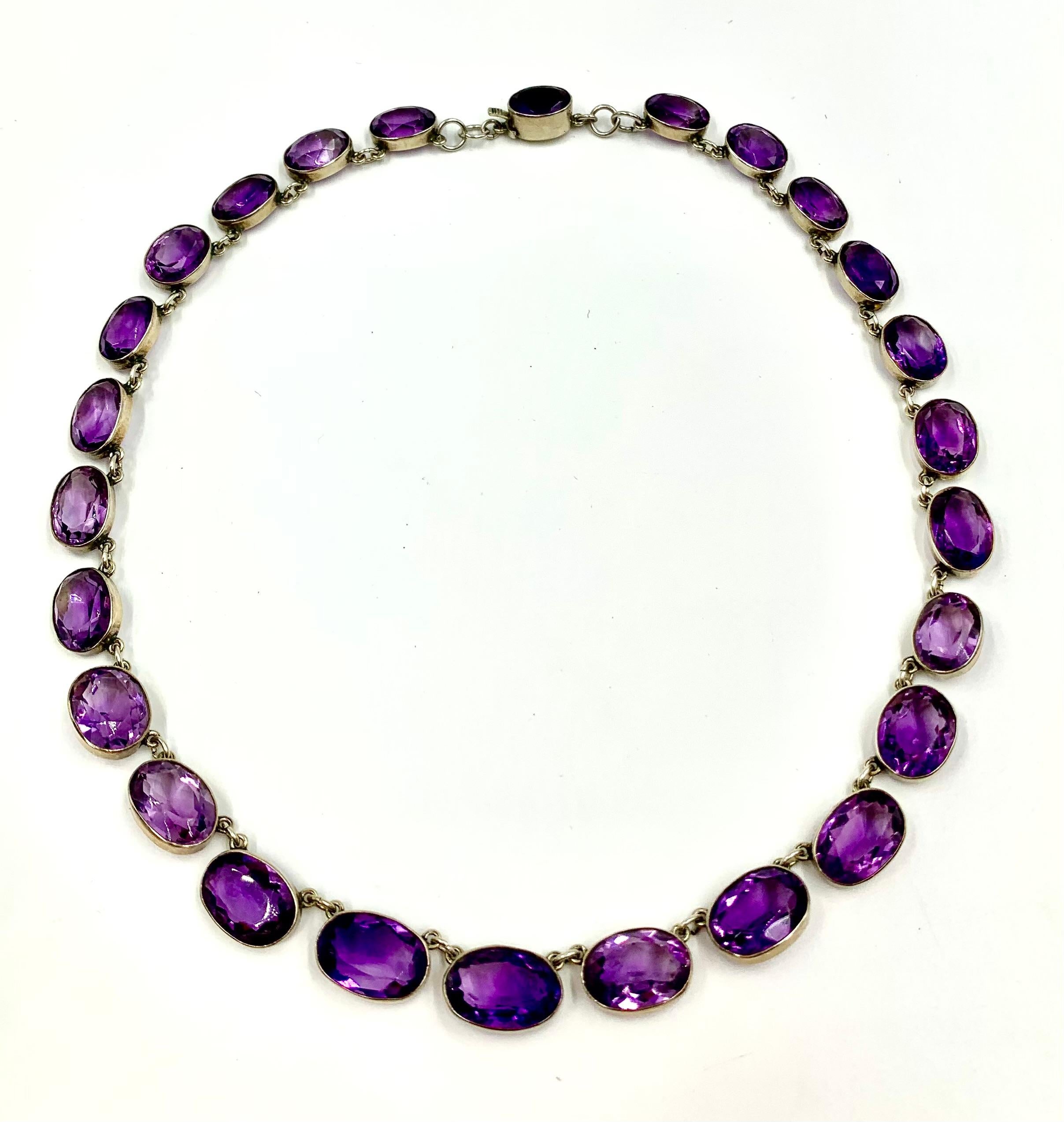 Fine Antique Natural Amethyst and Silver Riviere Necklace, 19th Century For Sale 8