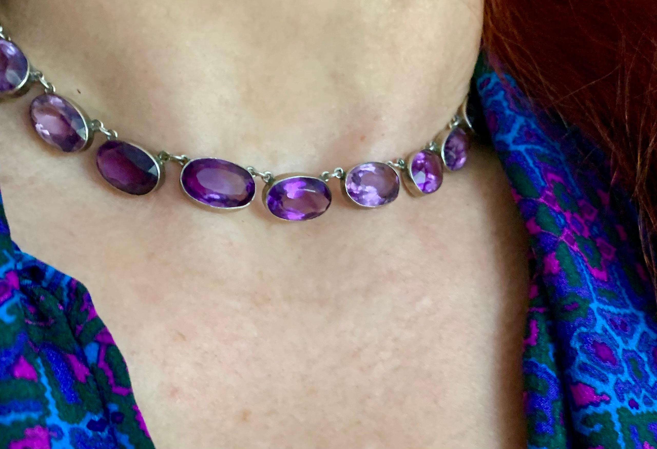 Georgian Fine Antique Natural Amethyst and Silver Riviere Necklace, 19th Century For Sale