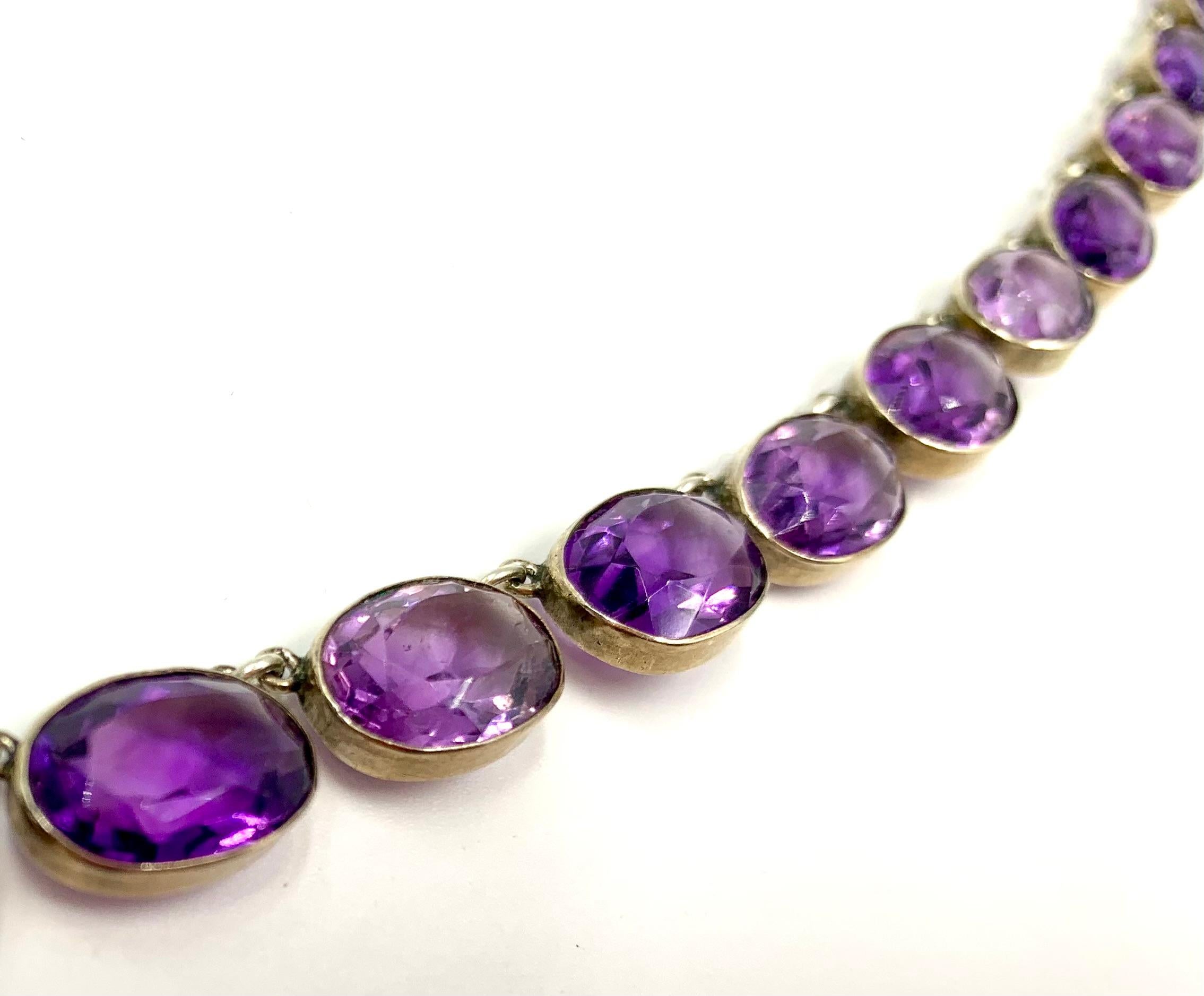 Fine Antique Natural Amethyst and Silver Riviere Necklace, 19th Century In Good Condition For Sale In New York, NY