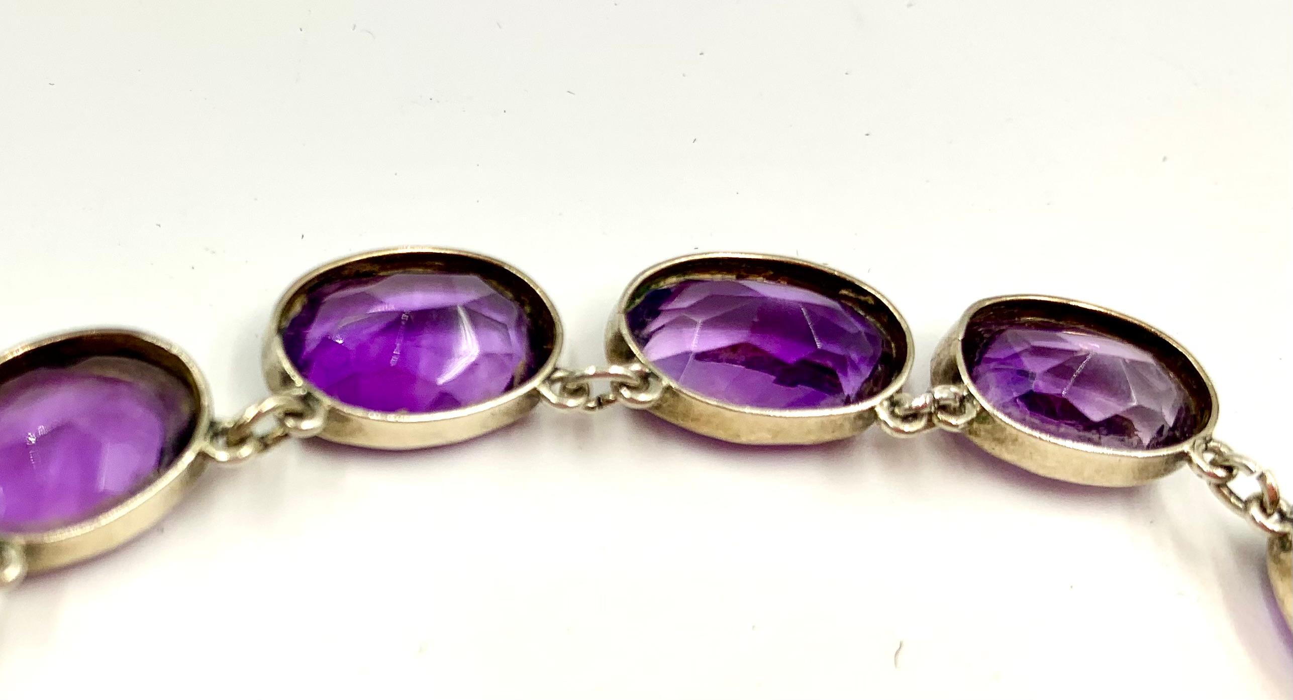 Women's or Men's Fine Antique Natural Amethyst and Silver Riviere Necklace, 19th Century For Sale