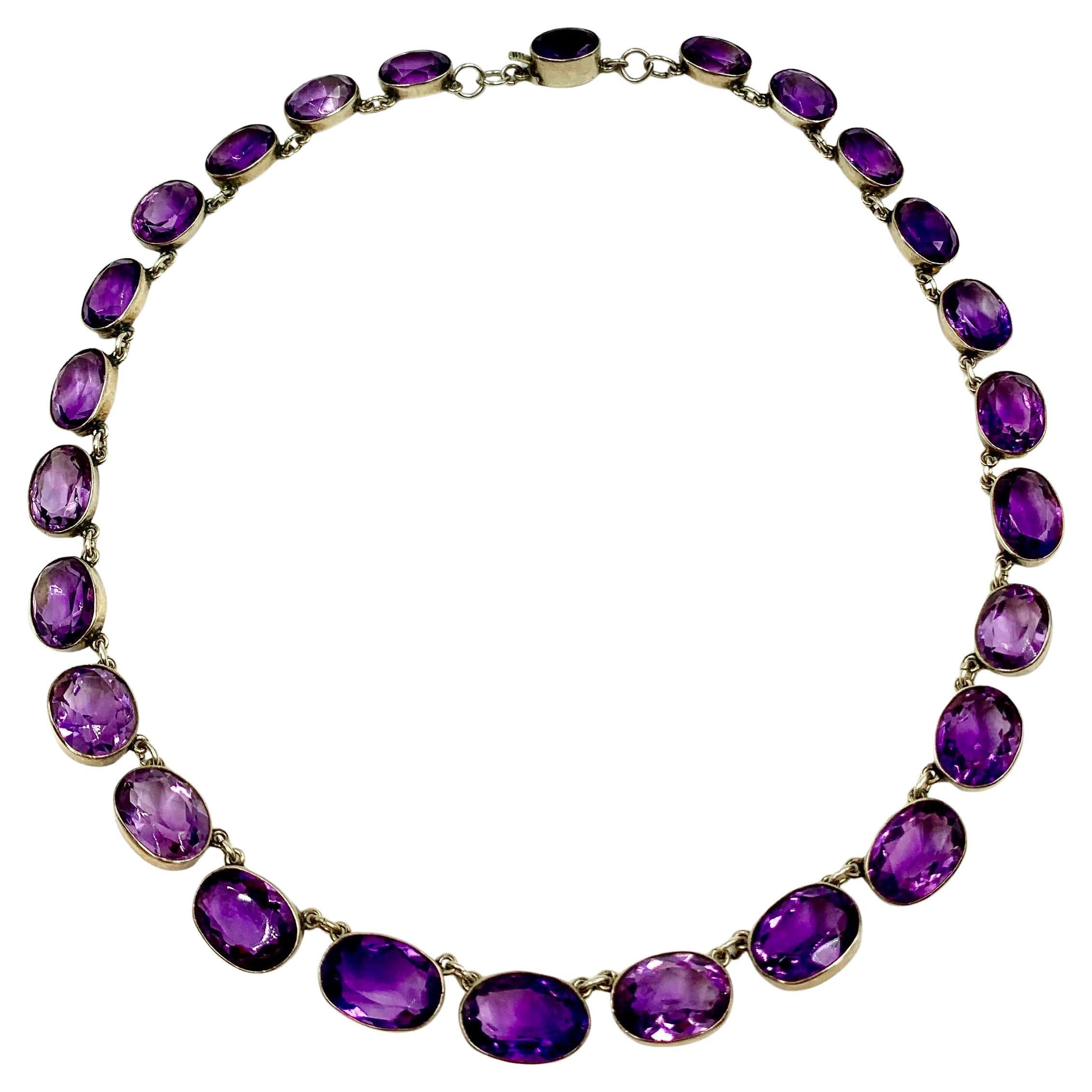 Fine Antique Natural Amethyst and Silver Riviere Necklace, 19th Century