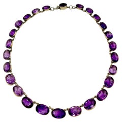 Fino Collar Antiguo de Amatista Natural y Riviere de Plata, Siglo XIX